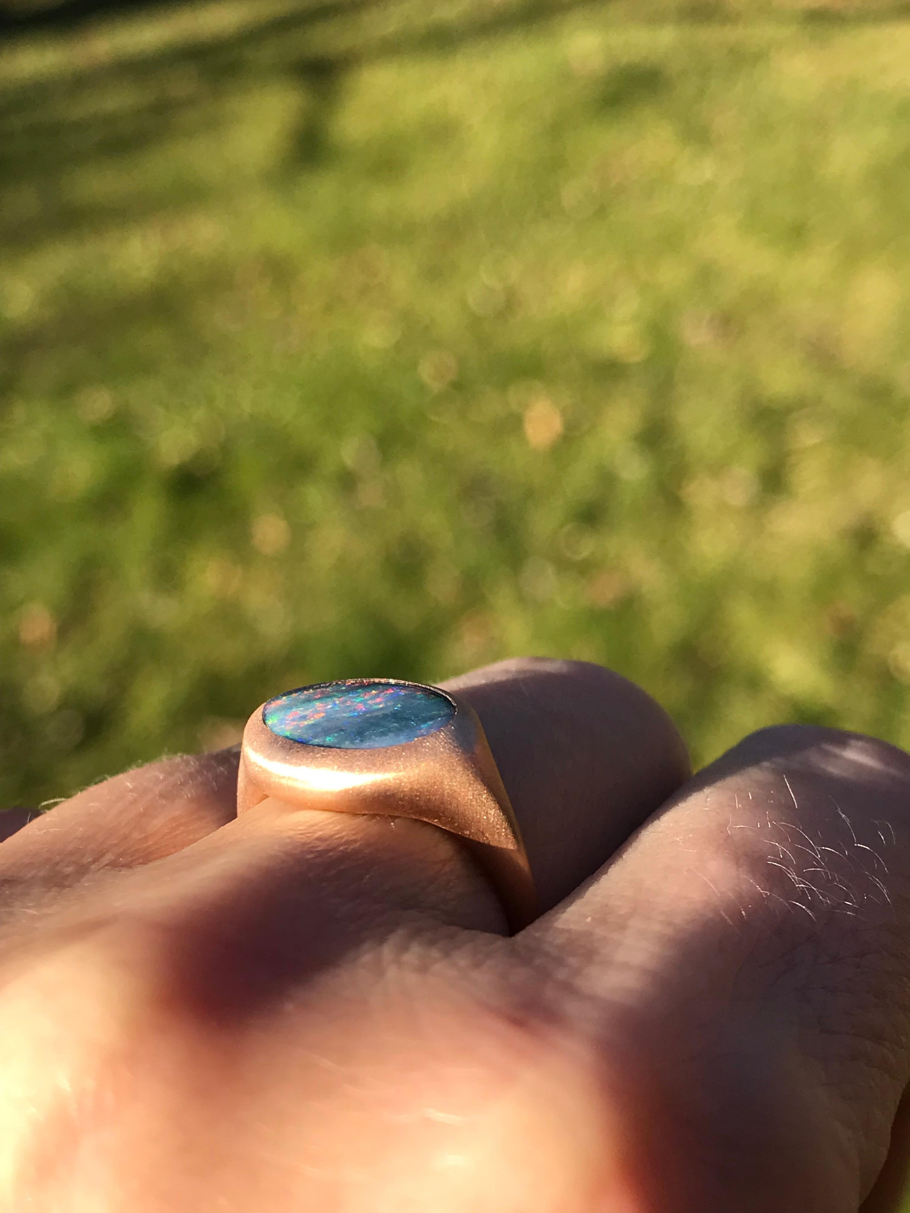 Oval Cut Dalben Australian Boulder Opal Rose Gold Ring For Sale