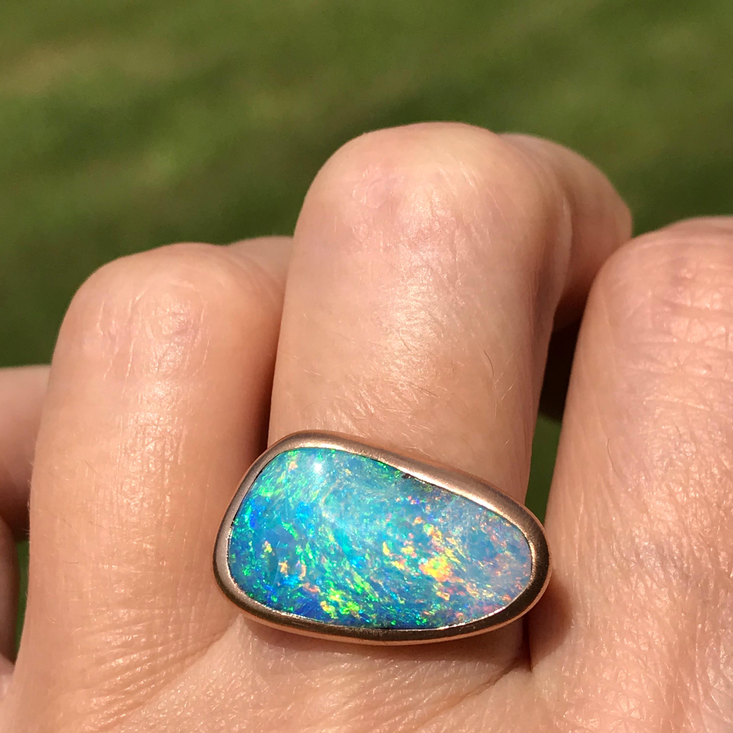 Rough Cut Dalben Australian Boulder Opal Rose Gold Ring