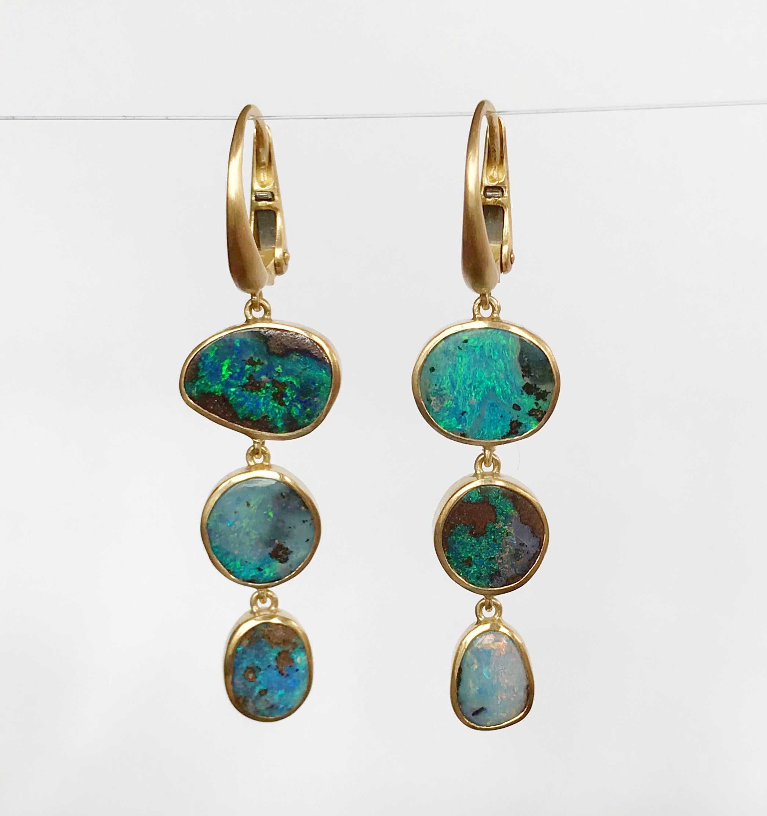 Contemporary Dalben Australian Boulder Opal Yellow Gold Dangle Earrings For Sale