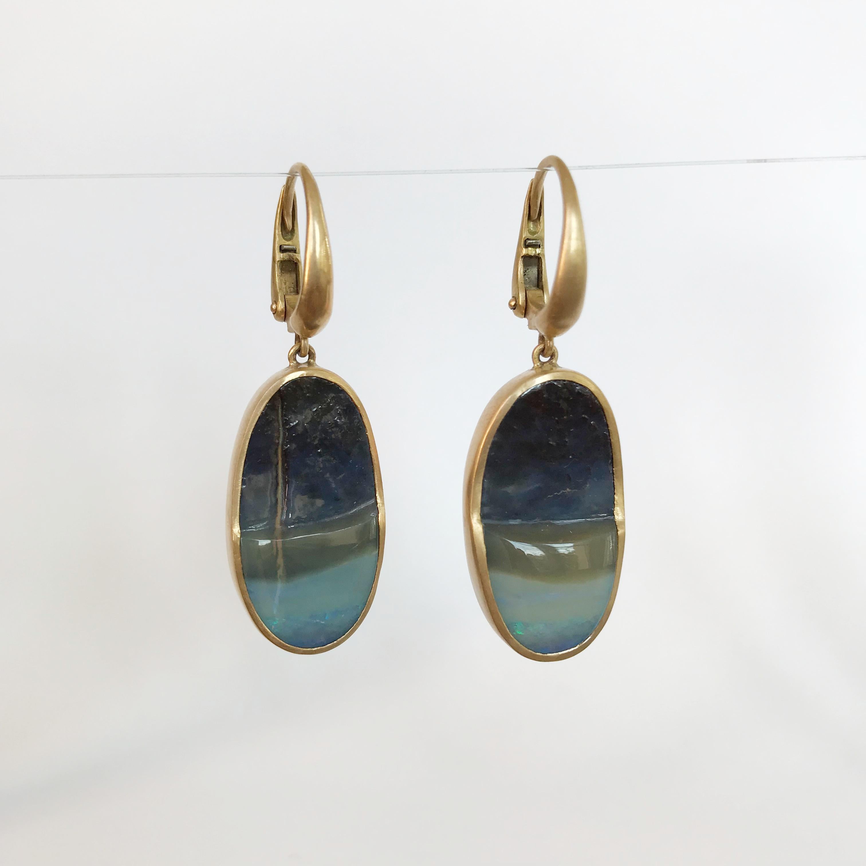 Rose Cut Dalben Australian Boulder Opal Yellow Gold Dangle Earrings For Sale