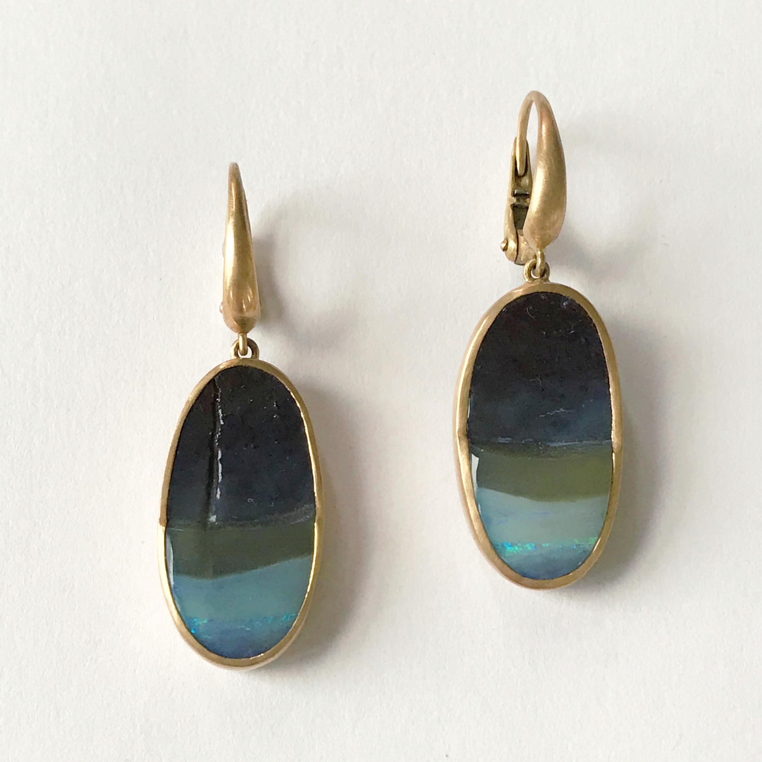 Contemporary Dalben Australian Boulder Opal Yellow Gold Dangle Earrings For Sale