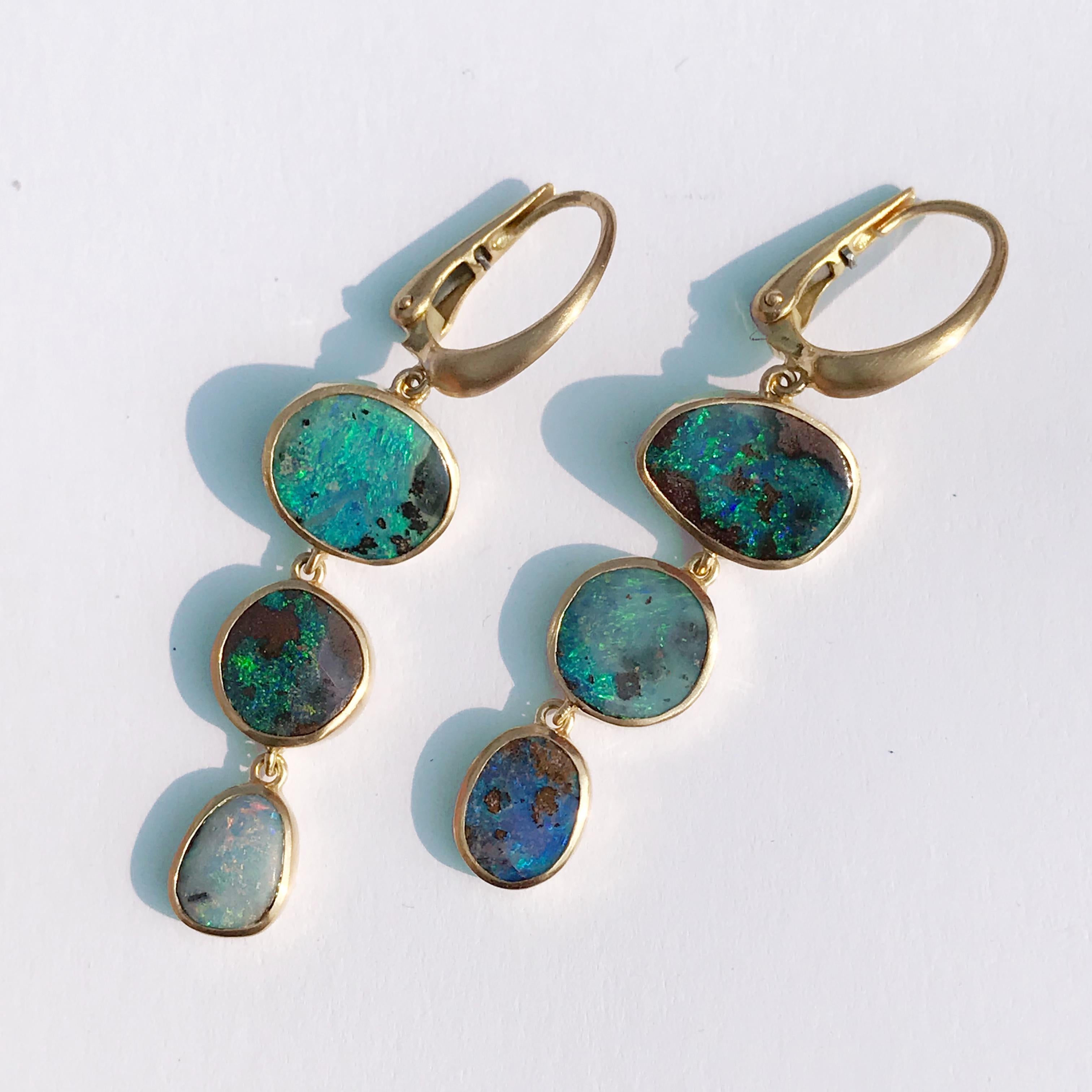 Dalben Australian Boulder Opal Yellow Gold Dangle Earrings In New Condition For Sale In Como, IT