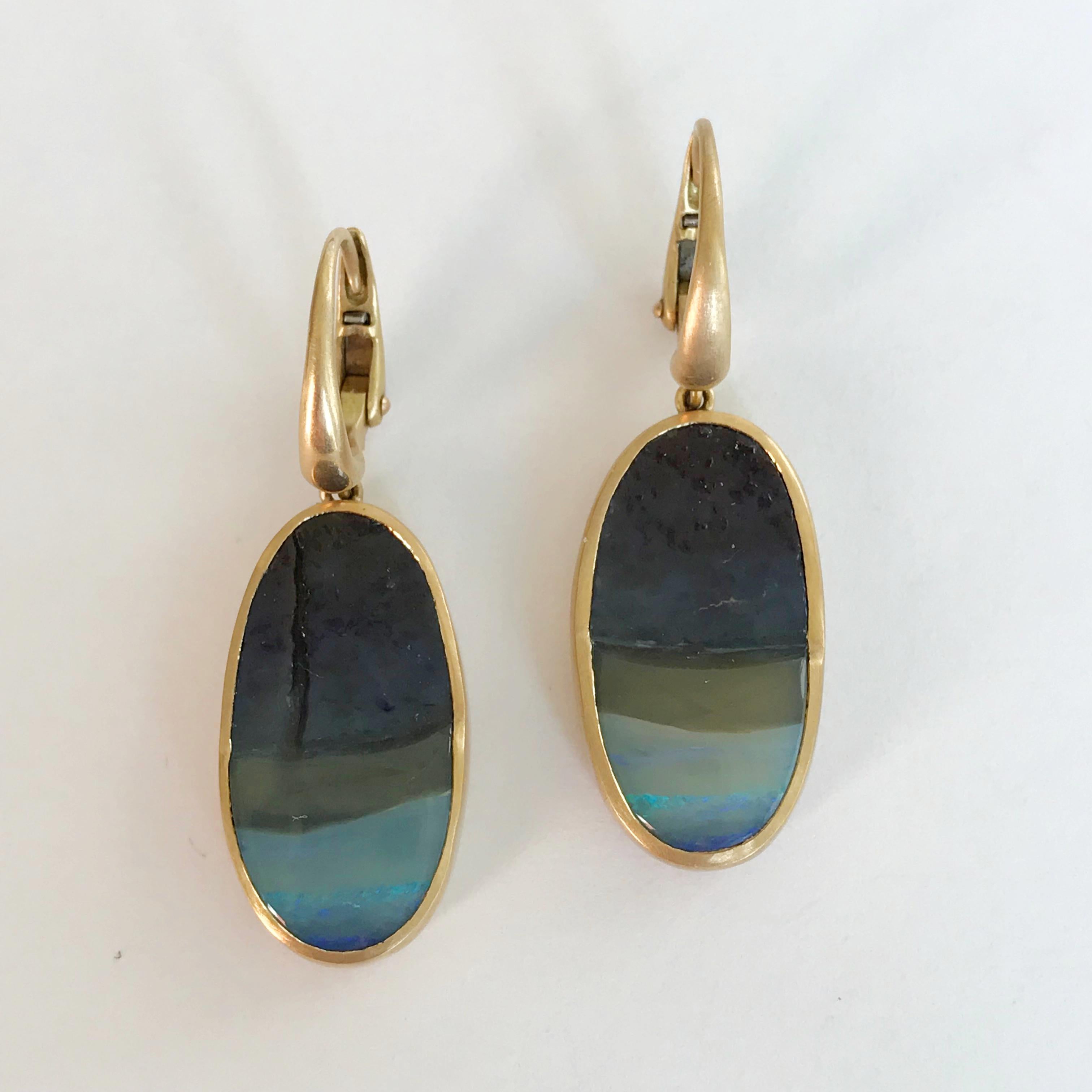 Dalben Australian Boulder Opal Yellow Gold Dangle Earrings In New Condition For Sale In Como, IT