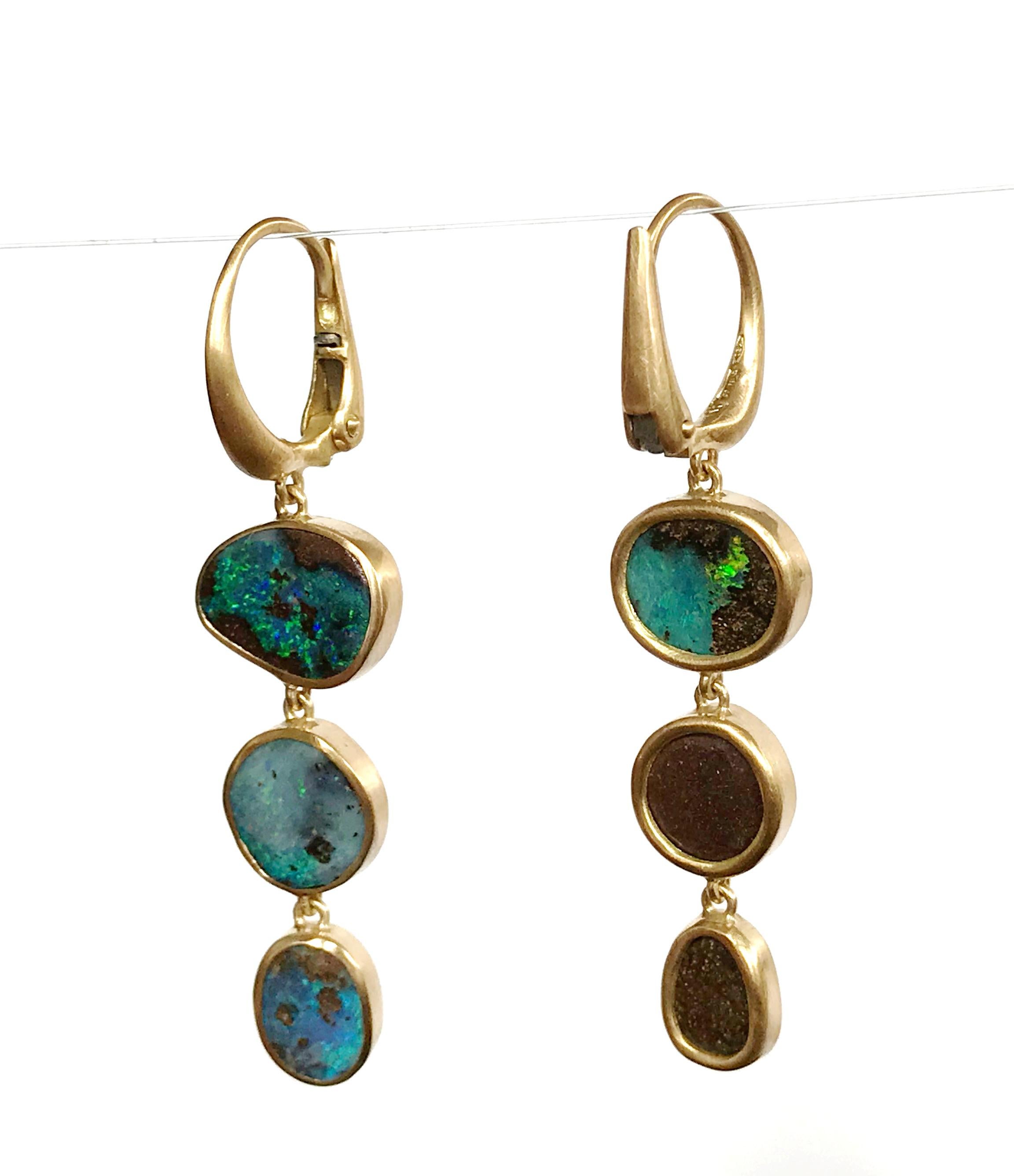 Women's Dalben Australian Boulder Opal Yellow Gold Dangle Earrings For Sale