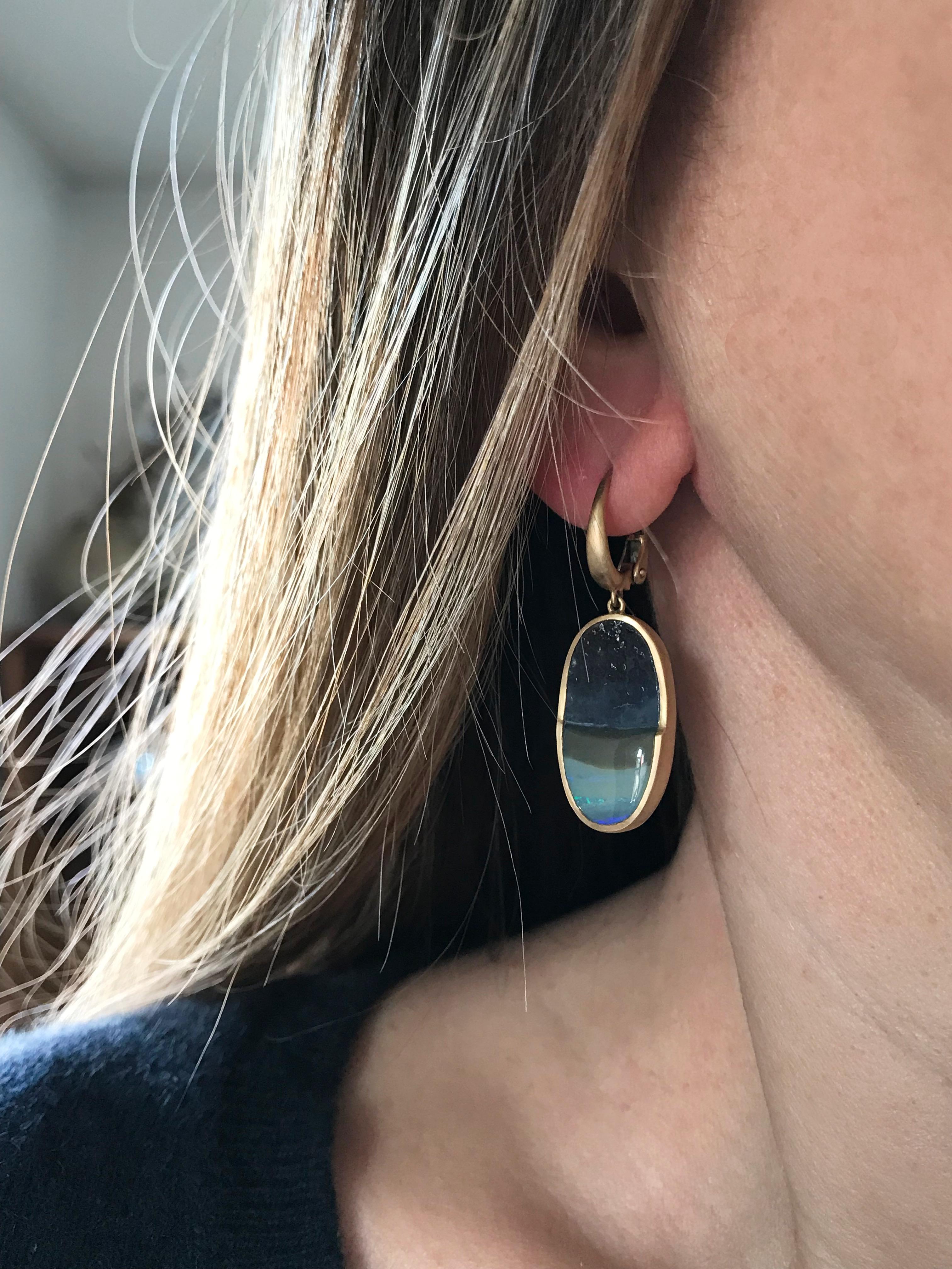 australian boulder opal drop earrings set in gold