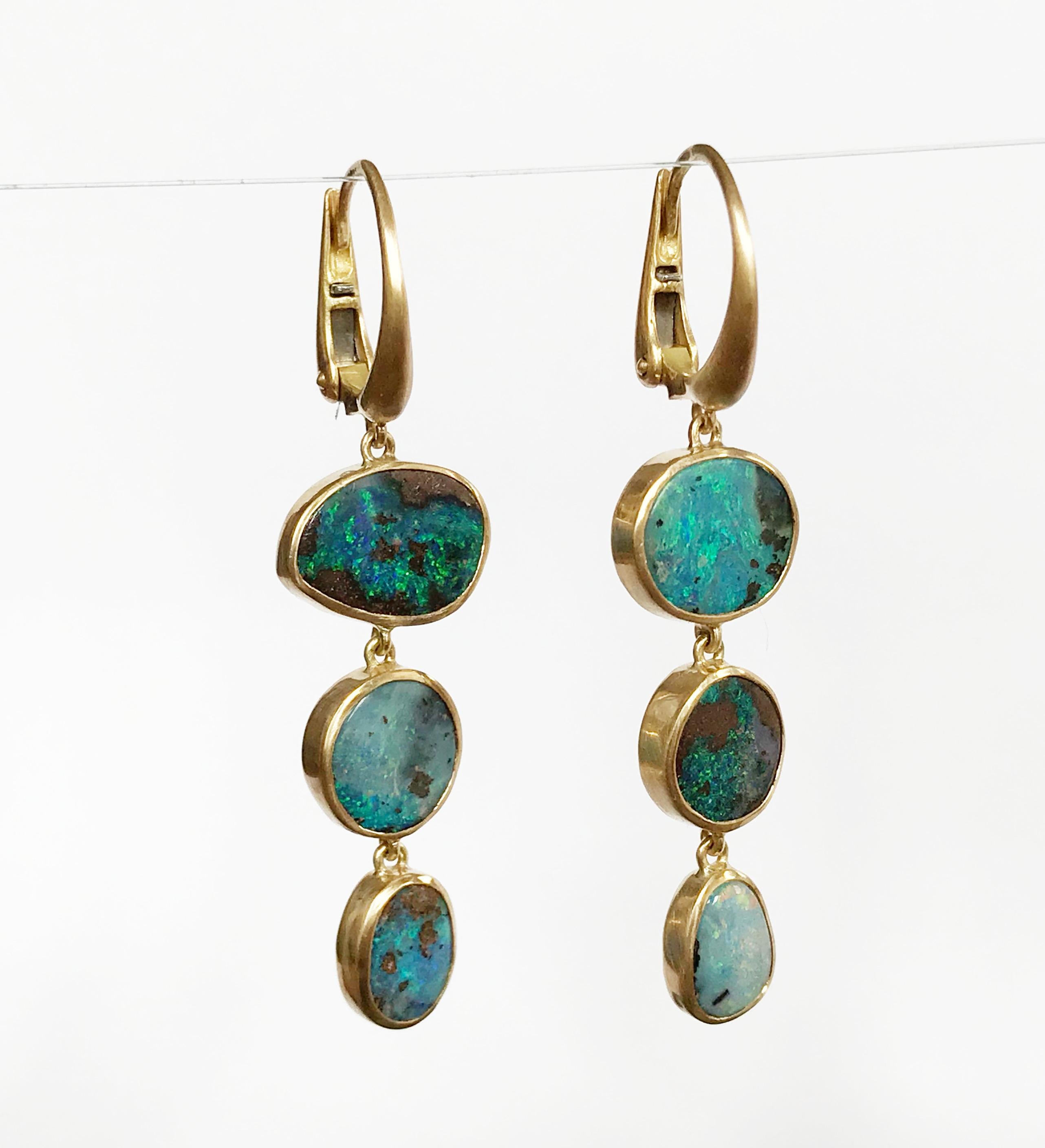 Dalben Australian Boulder Opal Yellow Gold Dangle Earrings For Sale 1