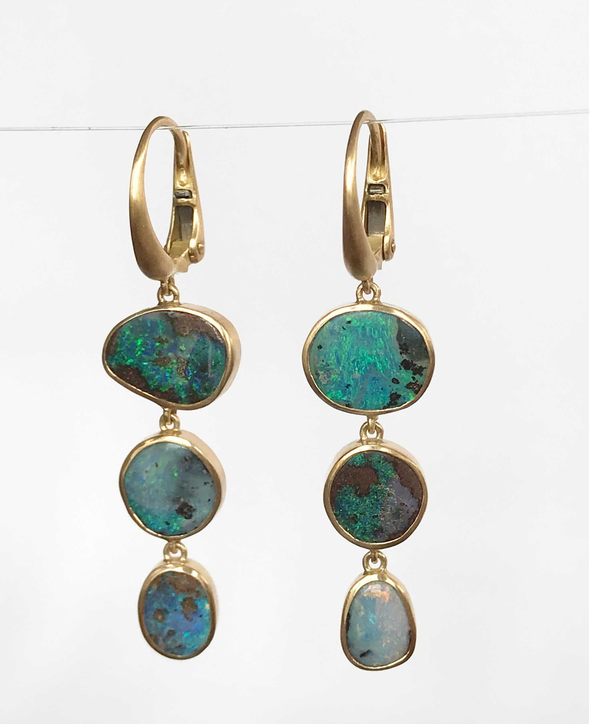Dalben Australian Boulder Opal Yellow Gold Dangle Earrings For Sale 2