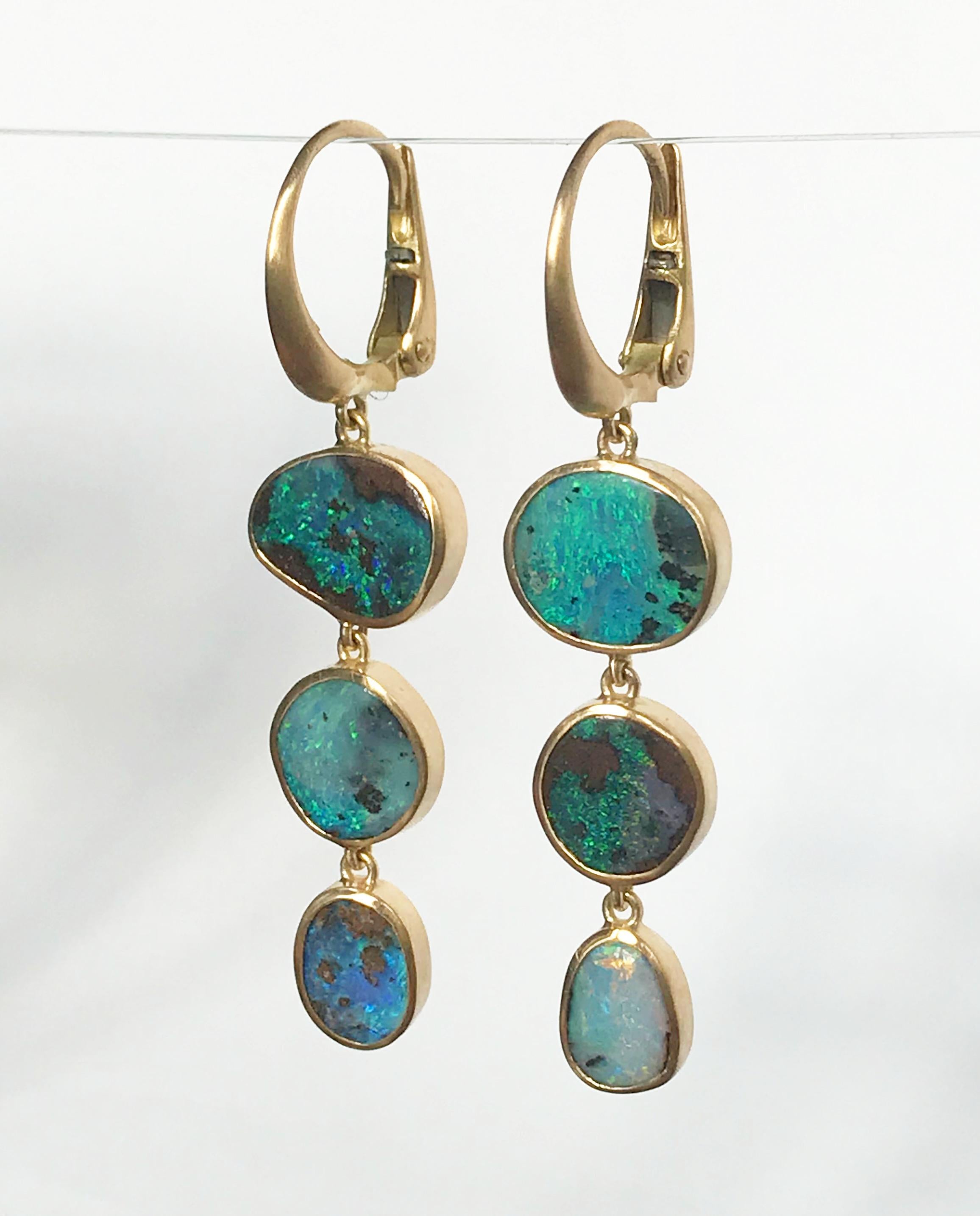 Dalben Australian Boulder Opal Yellow Gold Dangle Earrings For Sale 3