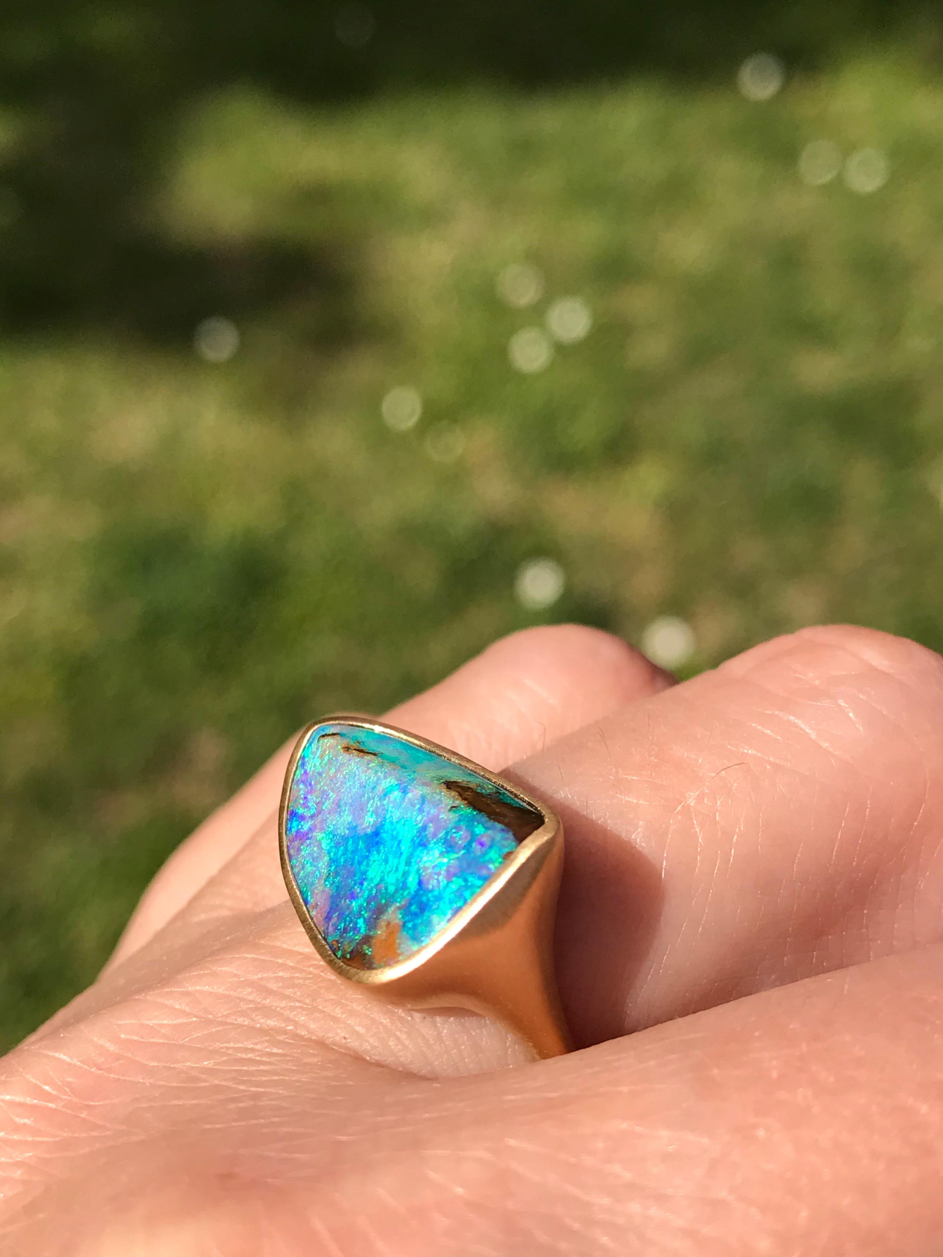 Contemporary Dalben Australian Boulder Opal Yellow Gold Ring