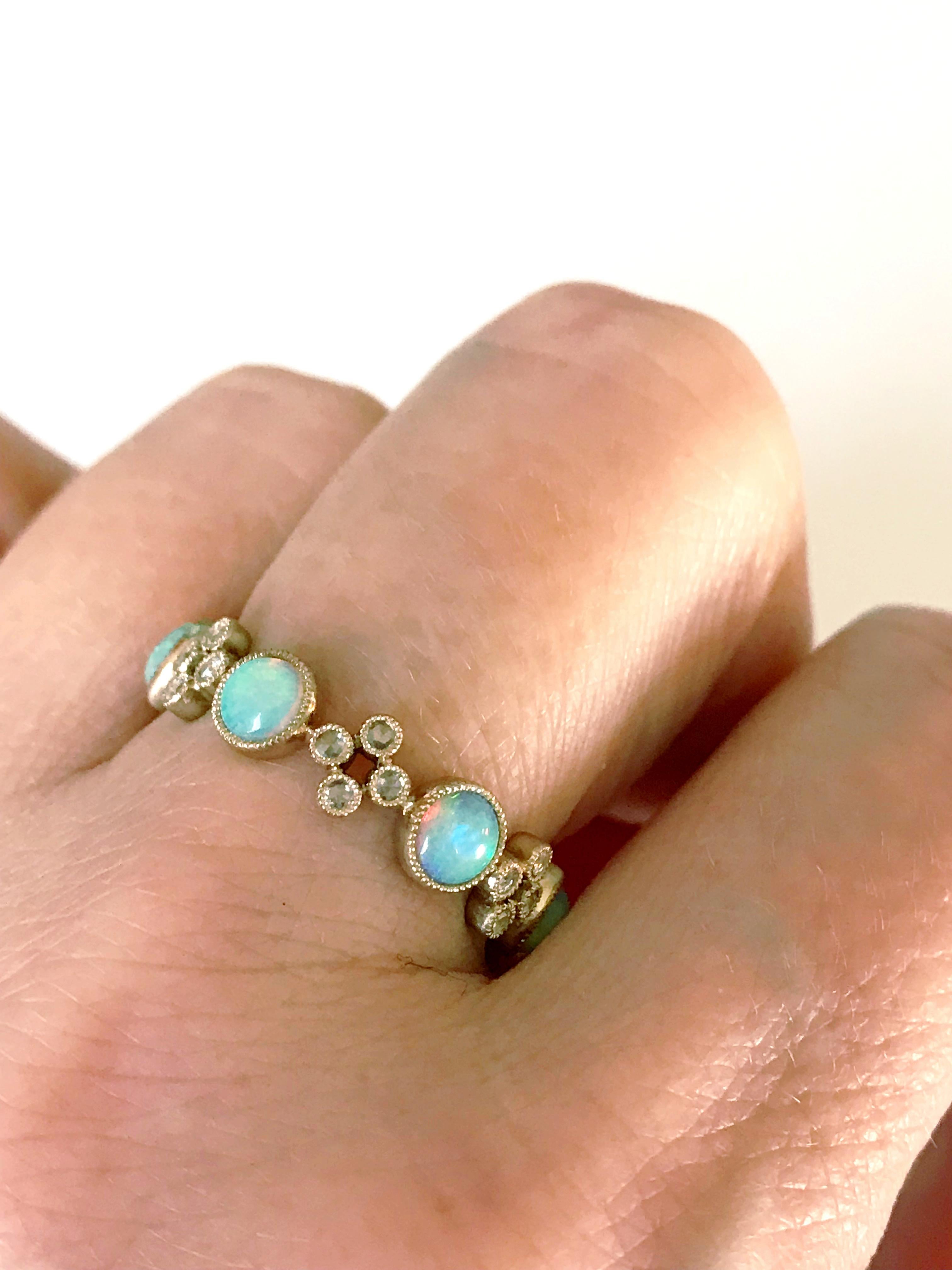 Women's Dalben Australian Opal Diamond Gold Band Ring For Sale