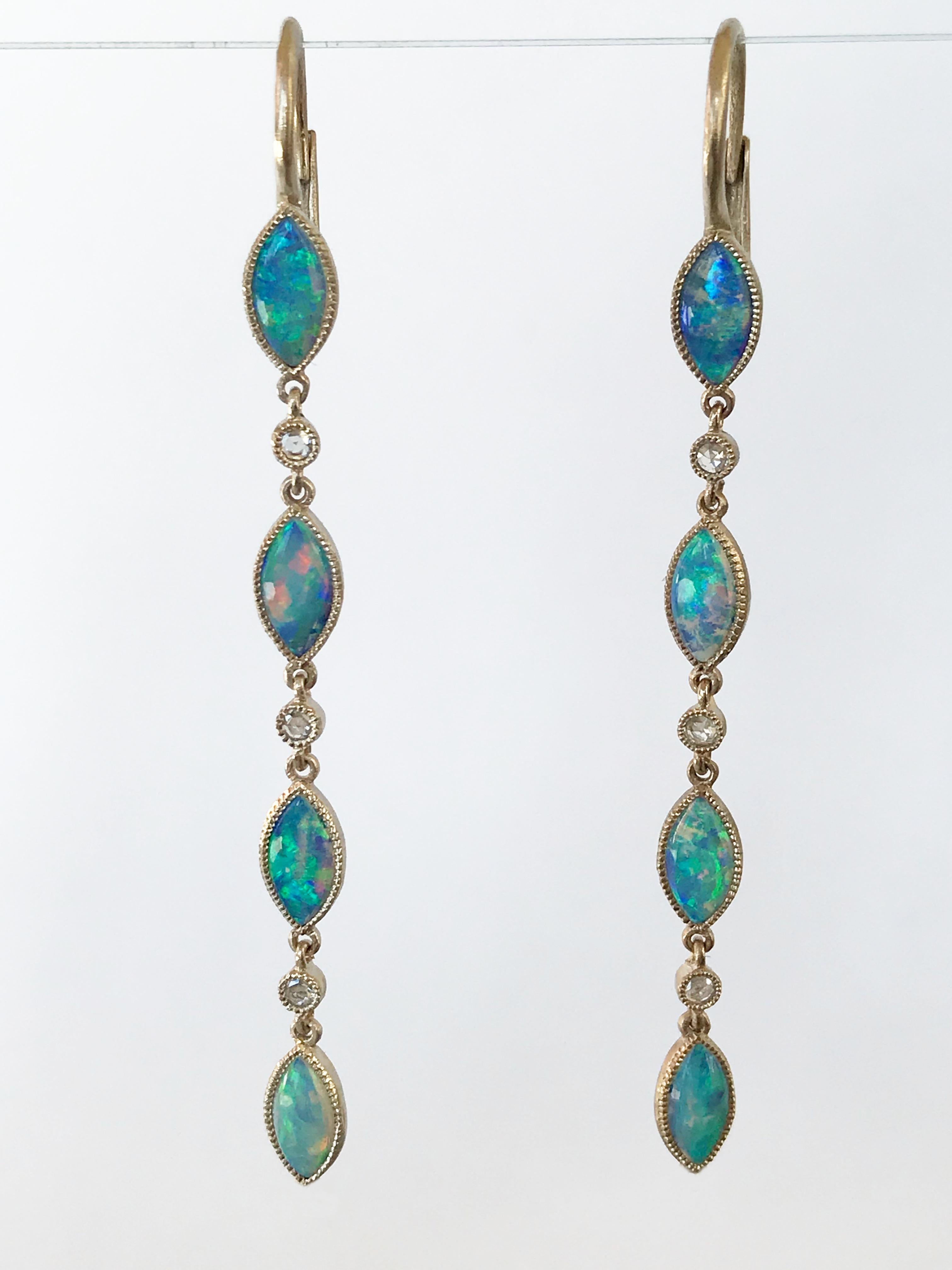 Dalben Australian Opal Diamond Gold Drop Earrings 5