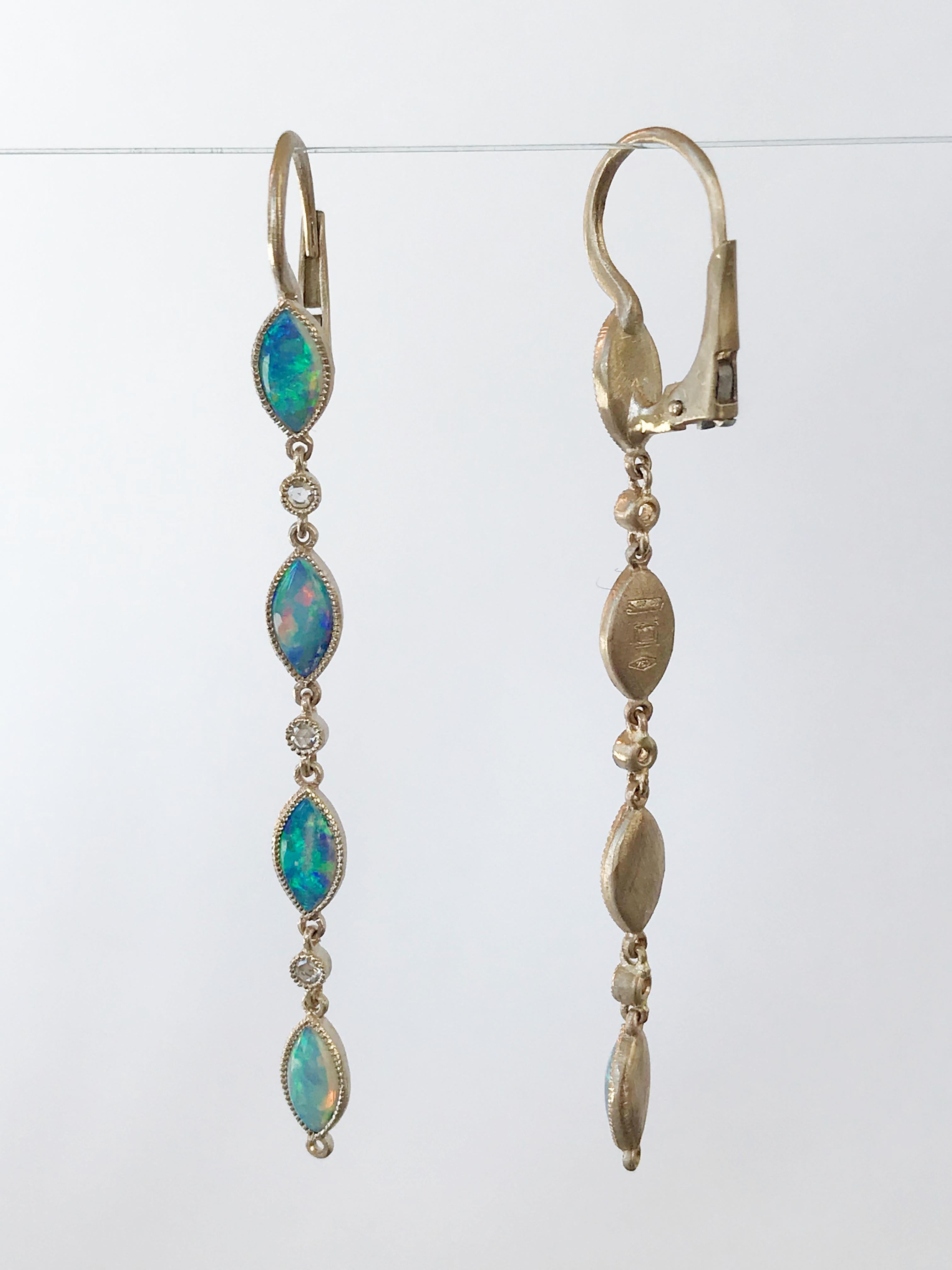 Dalben Australian Opal Diamond Gold Drop Earrings 6