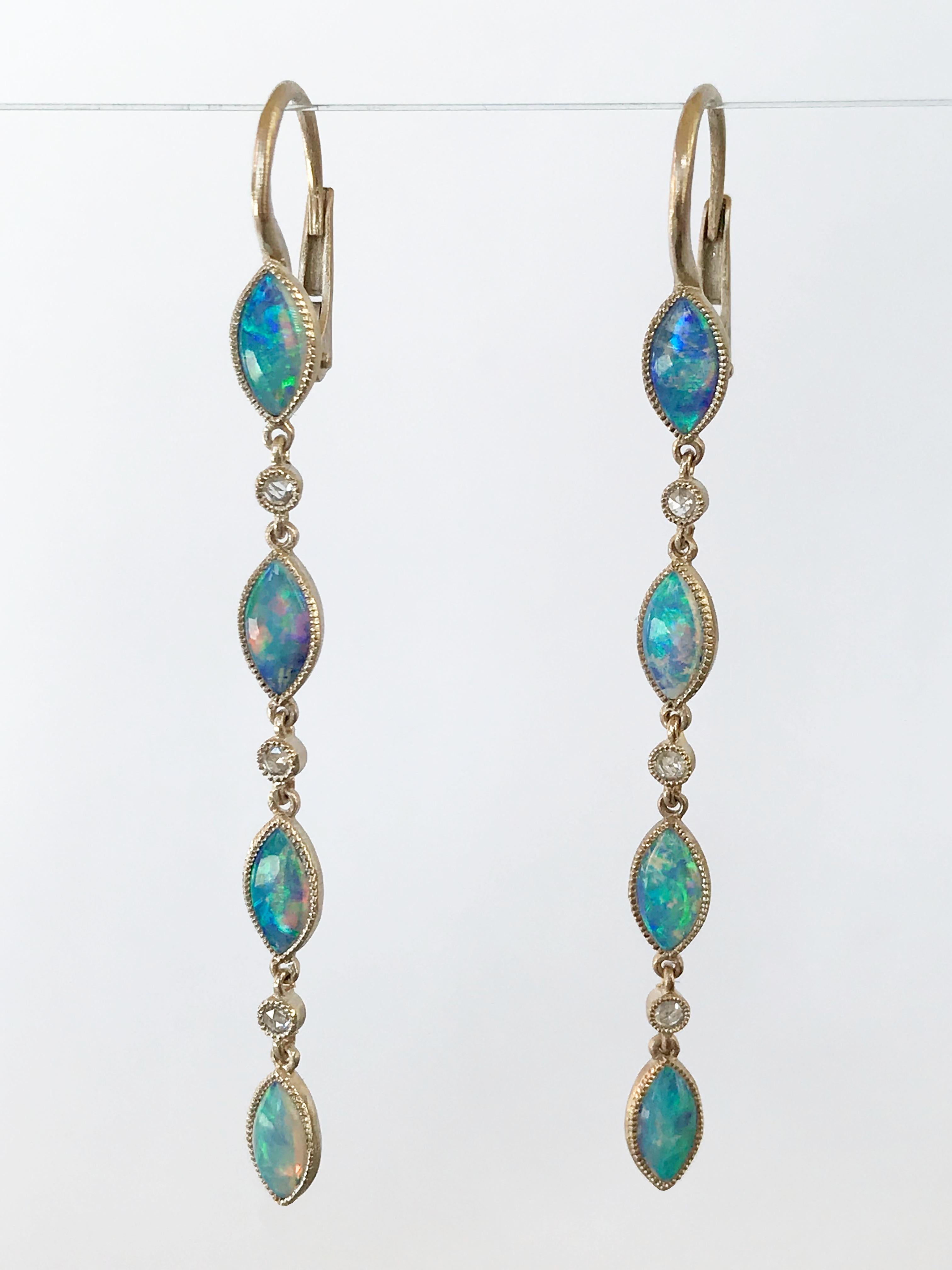 Dalben Australian Opal Diamond Gold Drop Earrings 7