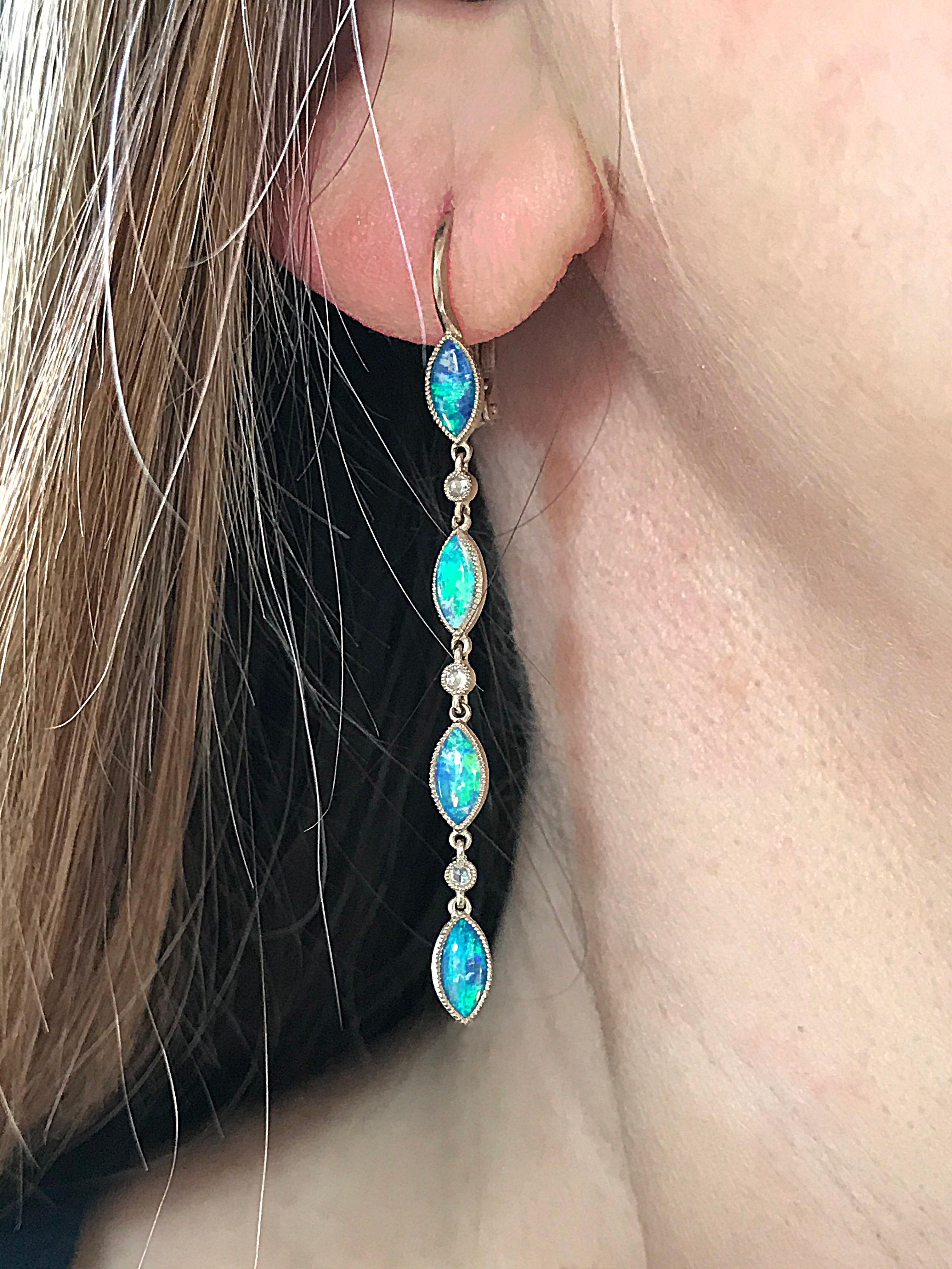 Dalben Australian Opal Diamond Gold Drop Earrings In New Condition In Como, IT