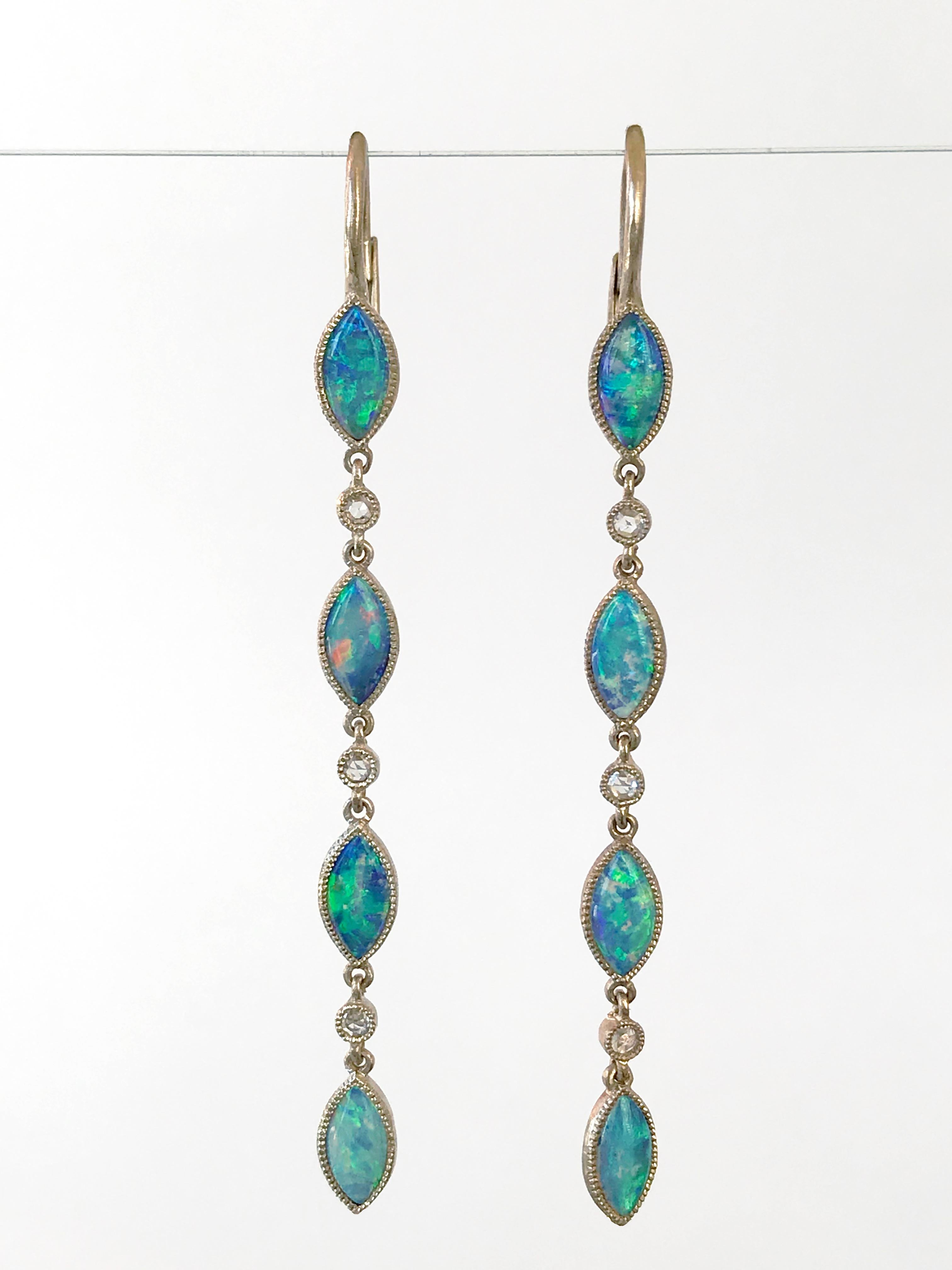 Women's Dalben Australian Opal Diamond Gold Drop Earrings