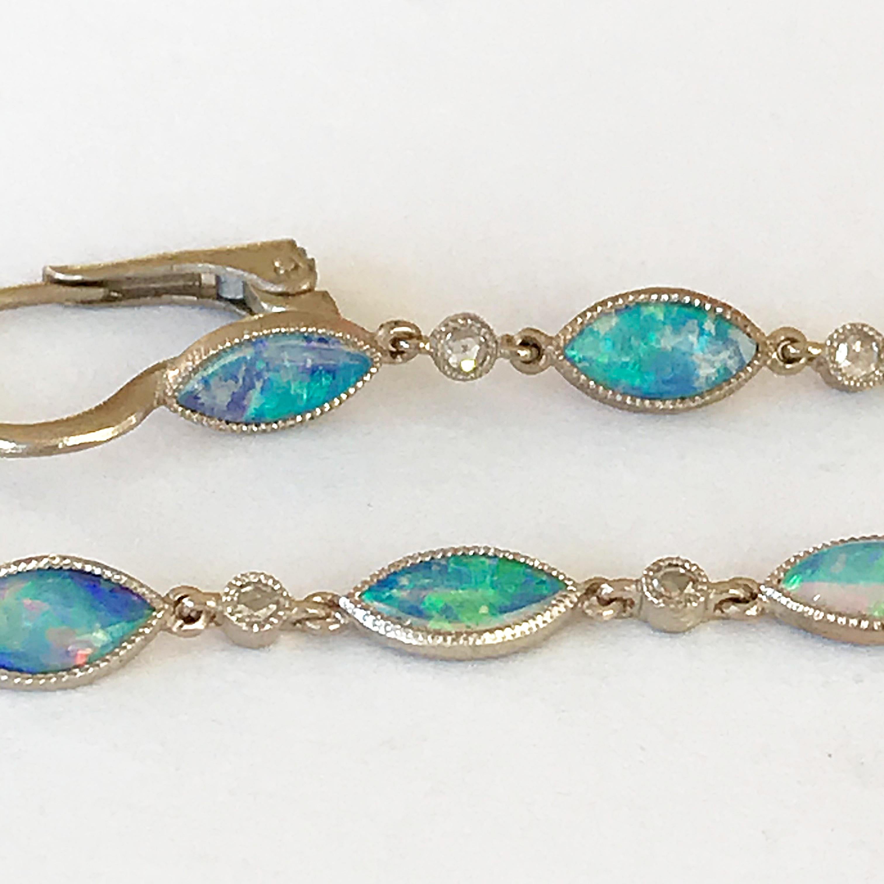 Dalben Australian Opal Diamond Gold Drop Earrings 1