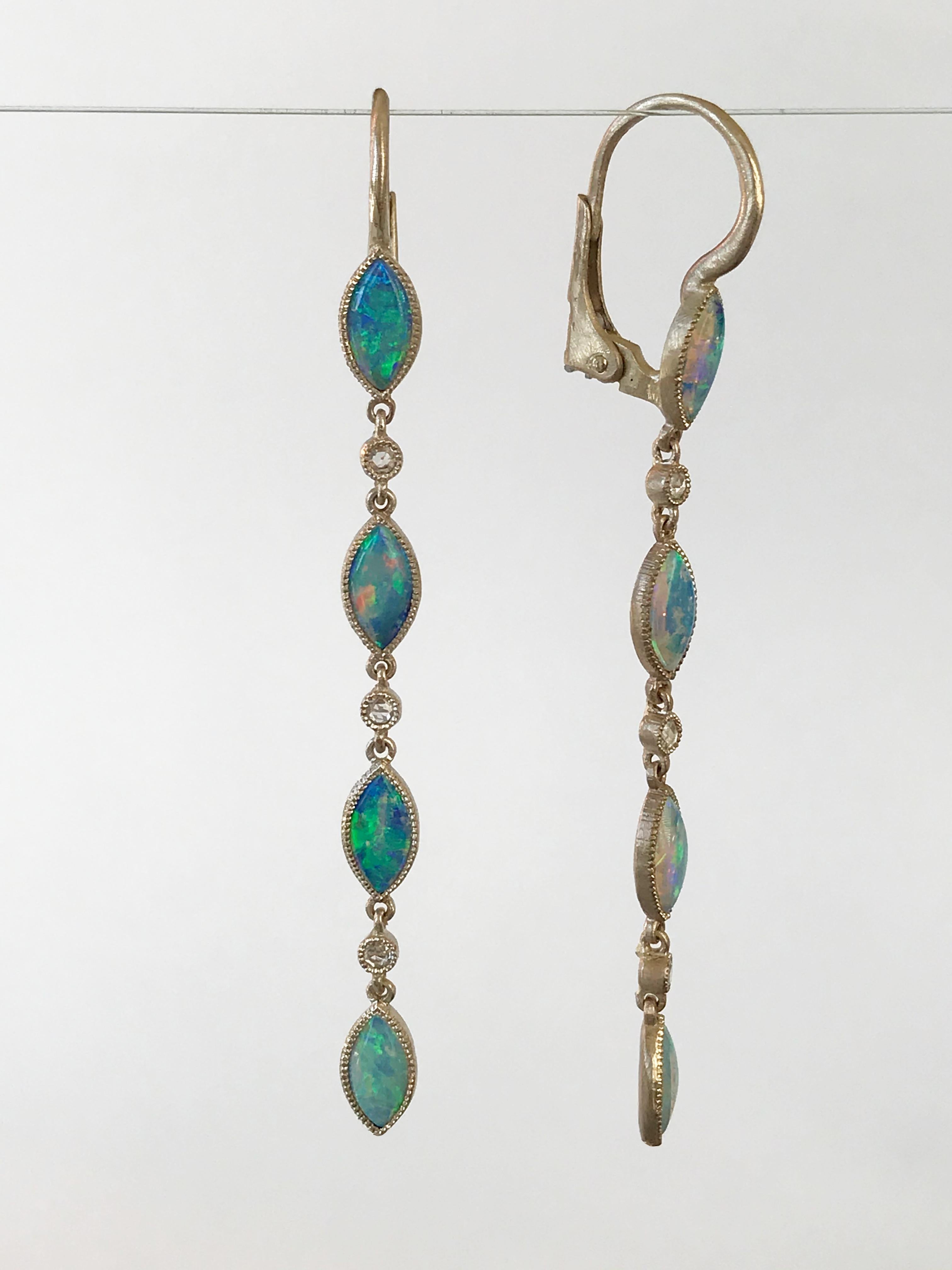 Dalben Australian Opal Diamond Gold Drop Earrings 3