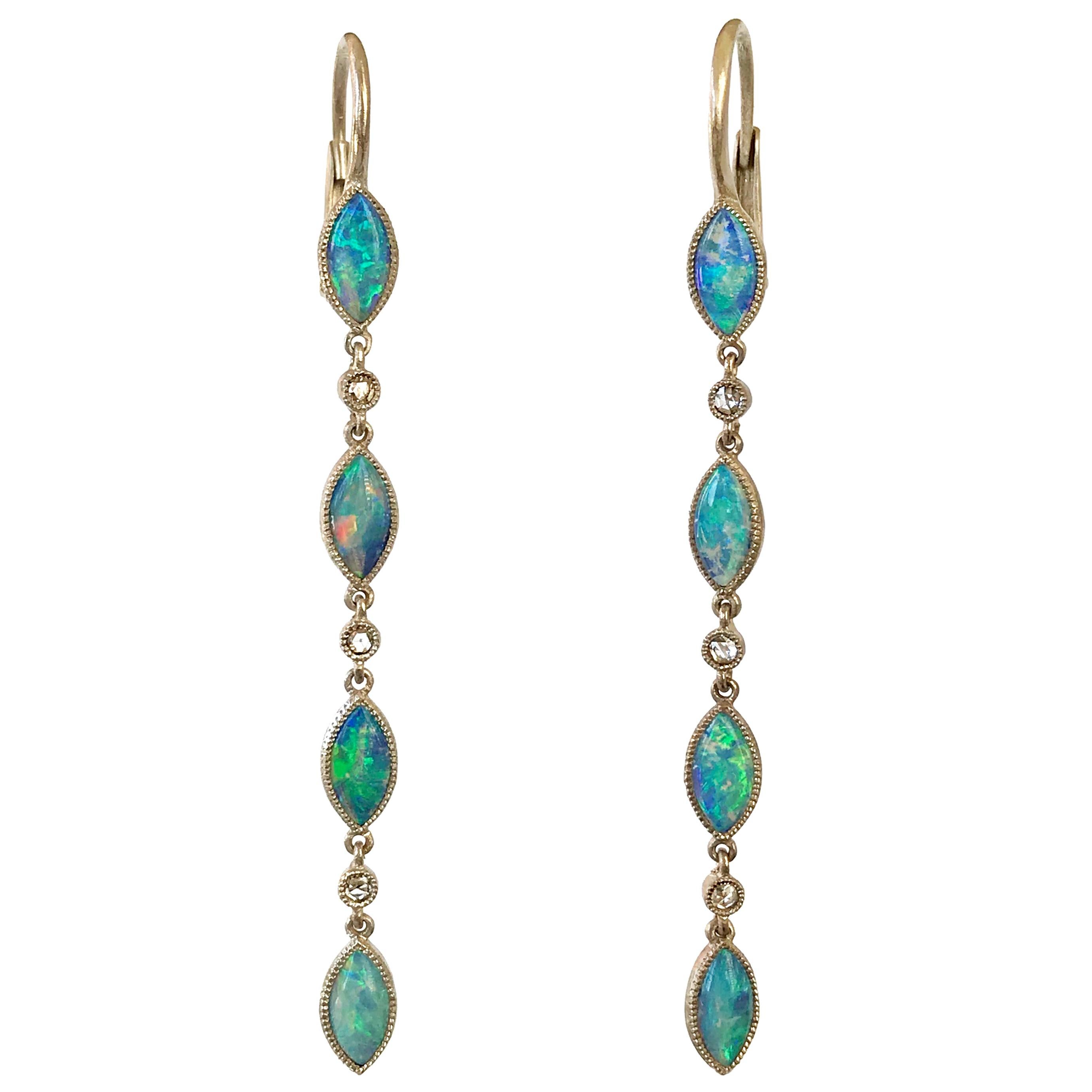 Dalben Australian Opal Diamond Gold Drop Earrings