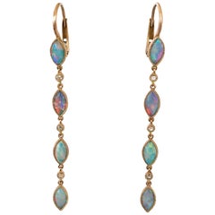 Dalben Australian Opal Diamond Rose Gold Drop Earrings