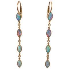 Dalben Australian Opal Diamond Rose Gold Drop Earrings