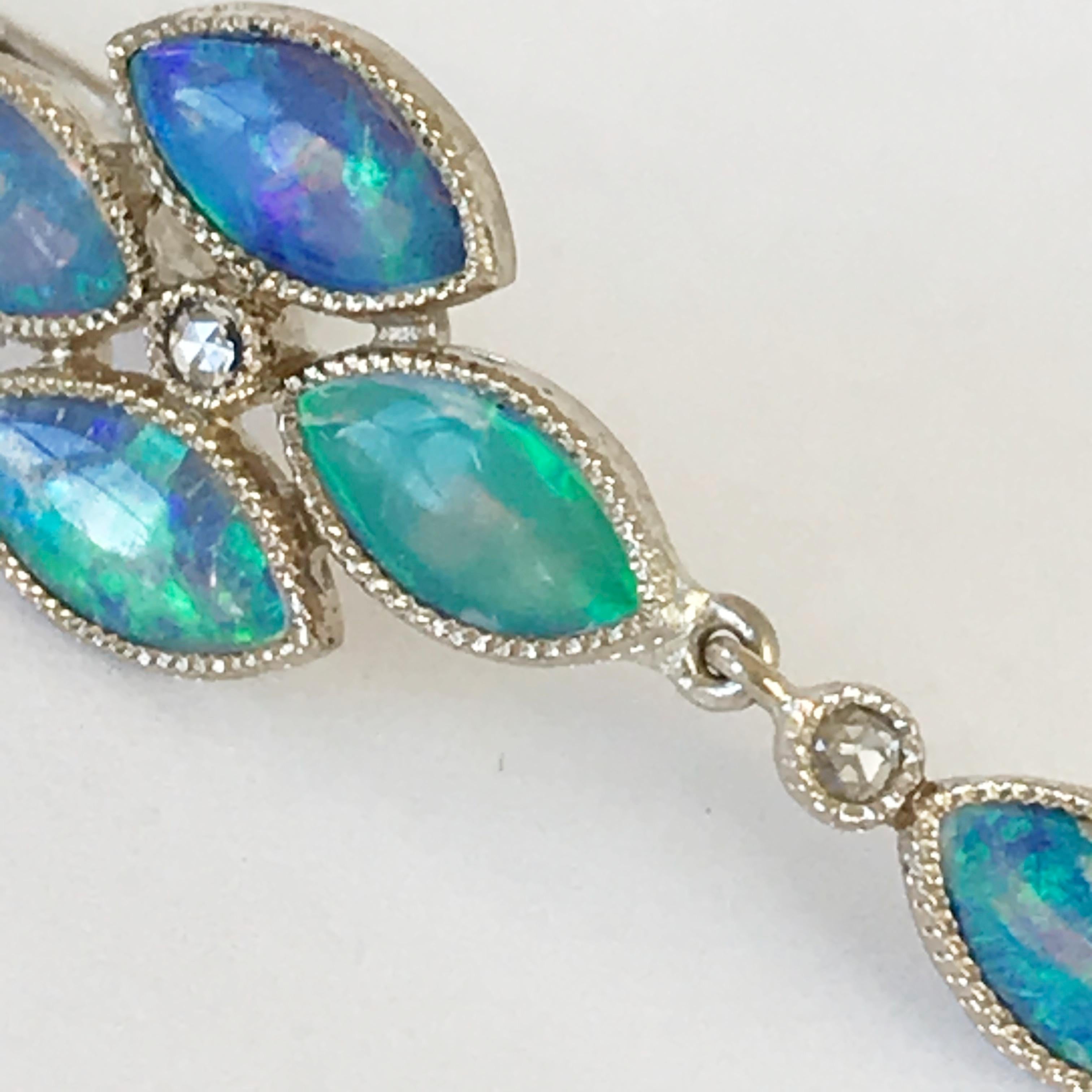 Dalben Australian Opal Rose Cut Diamond Gold Drop Earrings For Sale 2