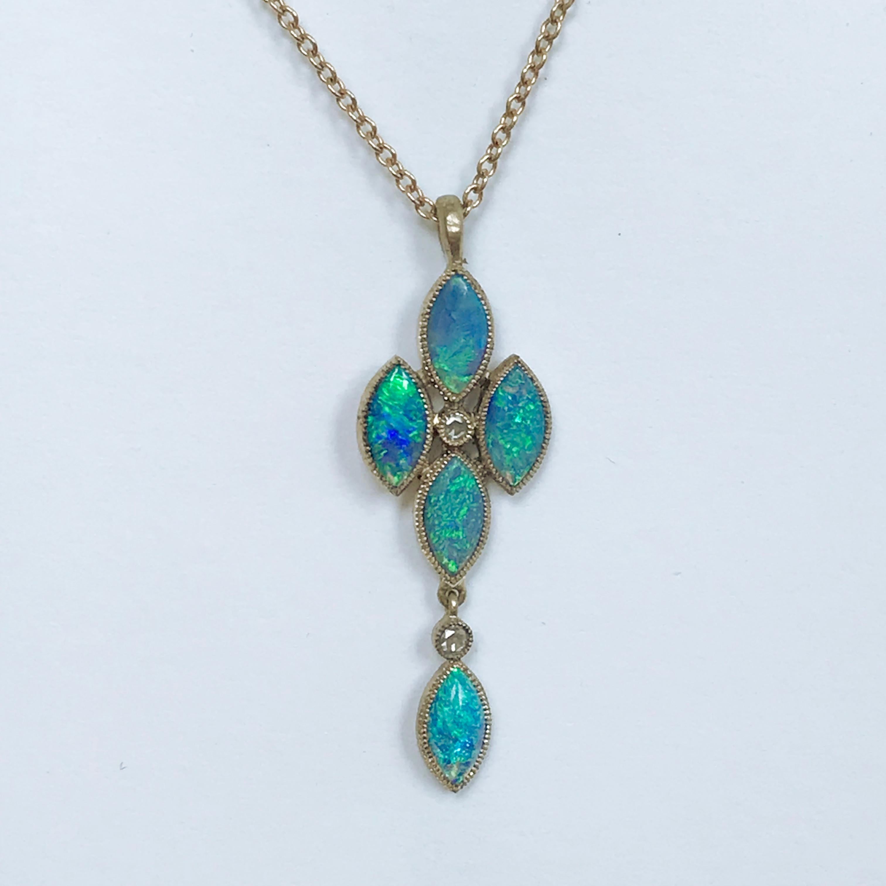 Dalben Australian Opal Rose Cut Diamond Gold Necklace For Sale 7