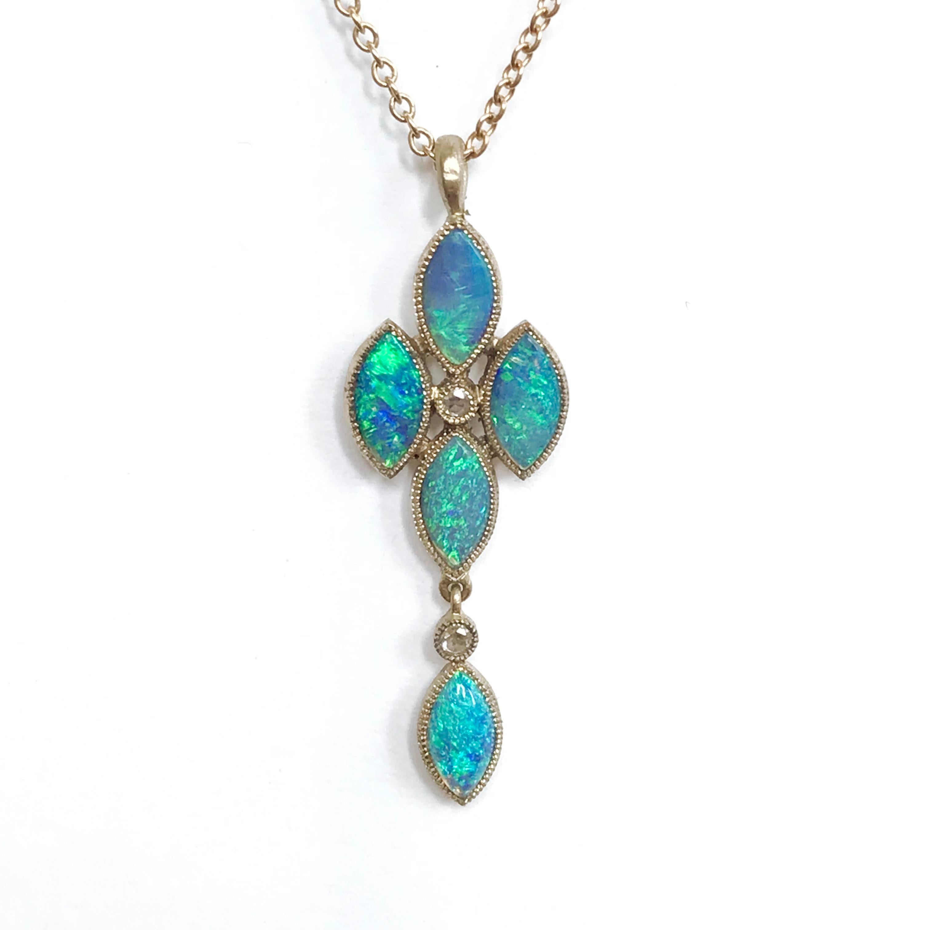 Dalben australische Opal-Gold-Halskette mit Diamant im Rosenschliff im Angebot 2