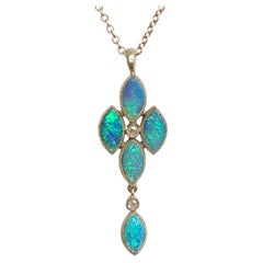 Dalben Australian Opal Rose Cut Diamond Gold Necklace