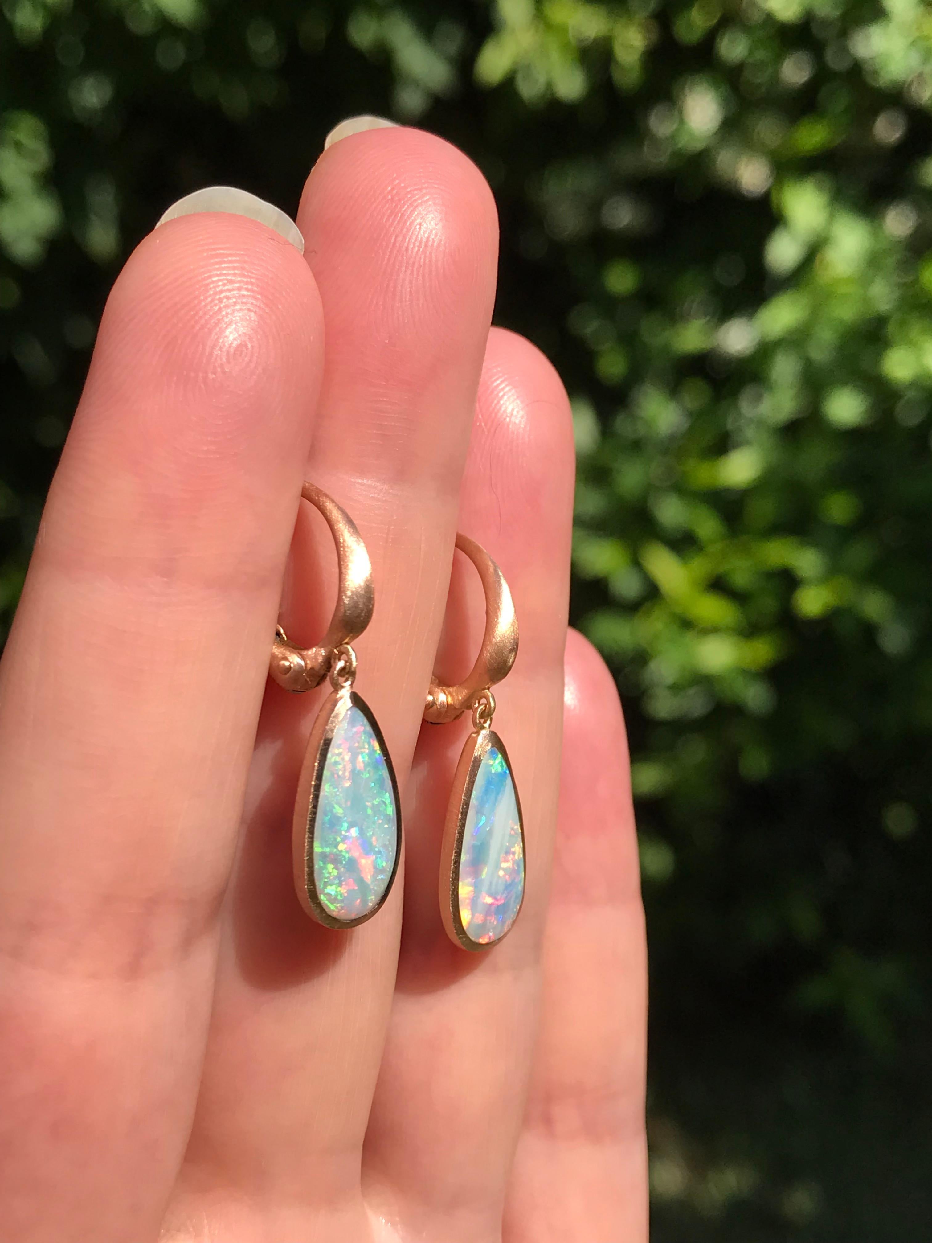 Oval Cut Dalben Australian Opal Rose Gold Earrings