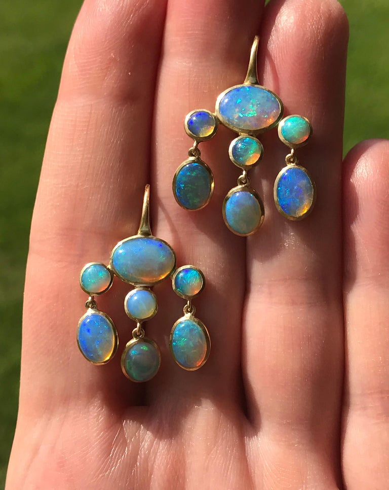 Dalben Australian Opal Yellow Gold Dangle Earrings For Sale at 1stDibs