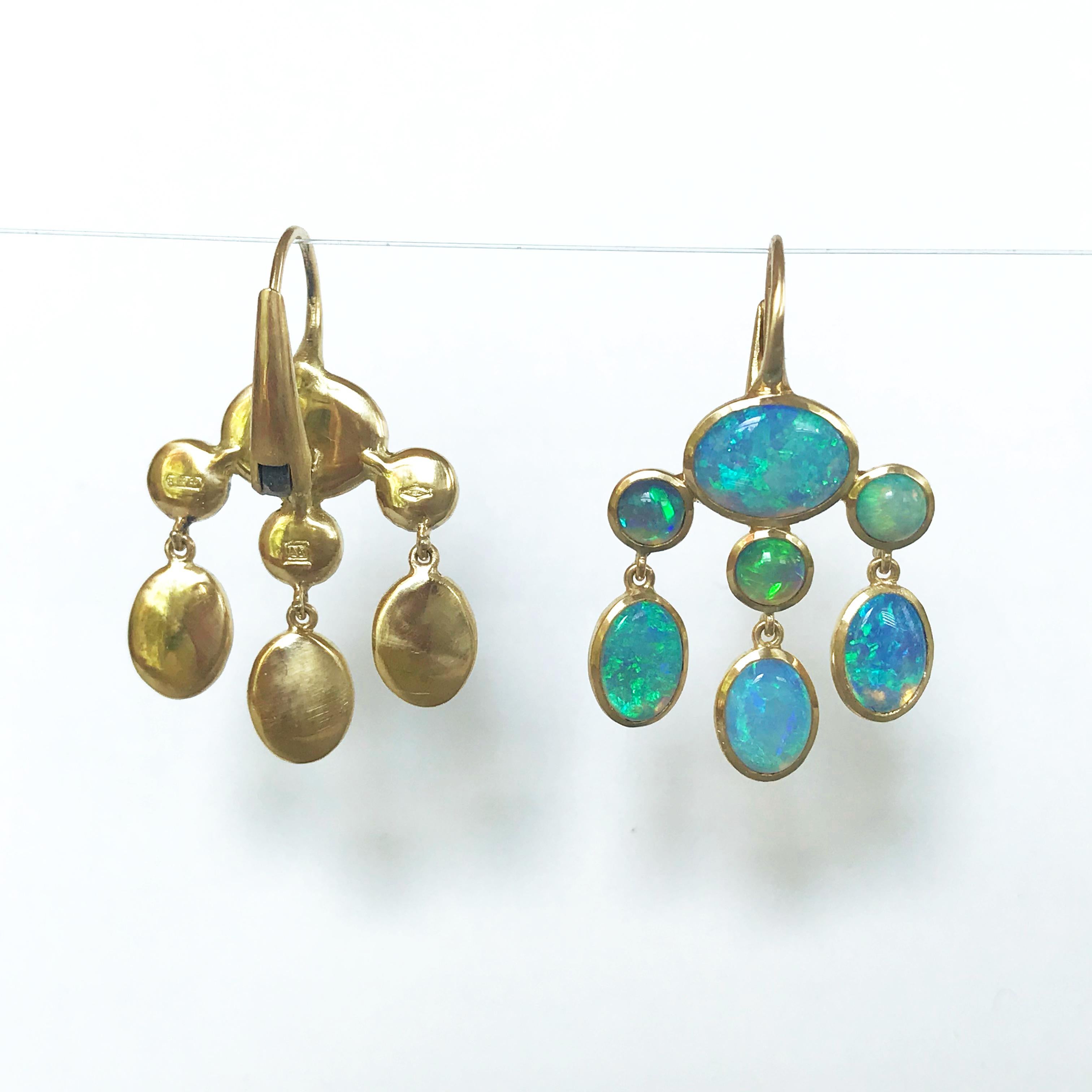 Cabochon Dalben Australian Opal Yellow Gold Dangle Earrings