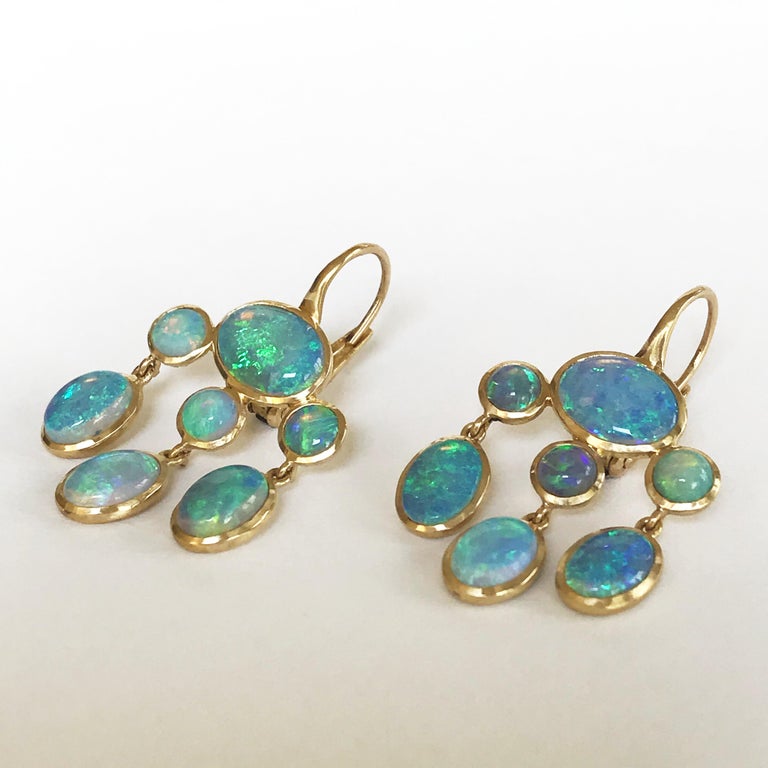Dalben Australian Opal Yellow Gold Dangle Earrings For Sale at 1stDibs