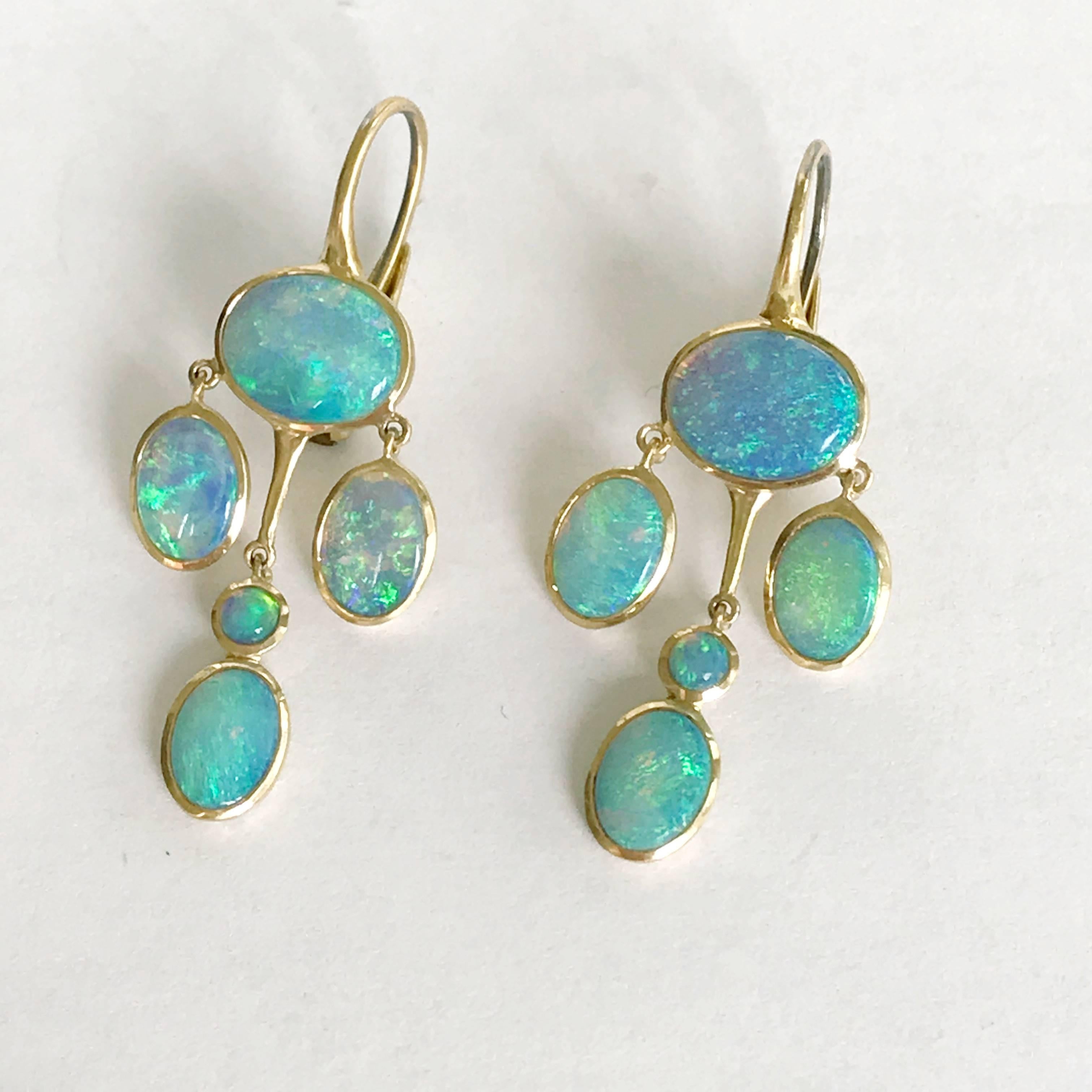 Contemporary Dalben Australian Opal Yellow Gold Drop Earrings