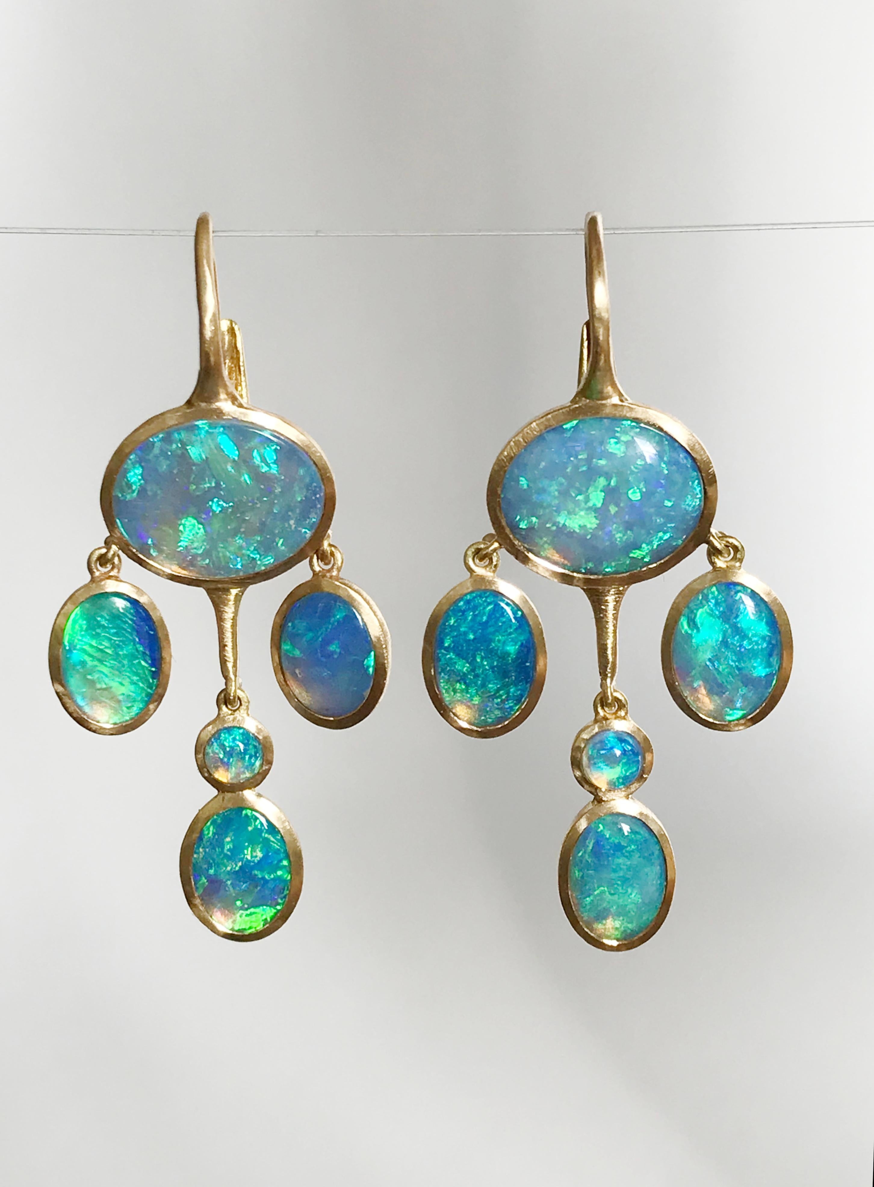 Women's Dalben Australian Opal Yellow Gold Drop Earrings For Sale