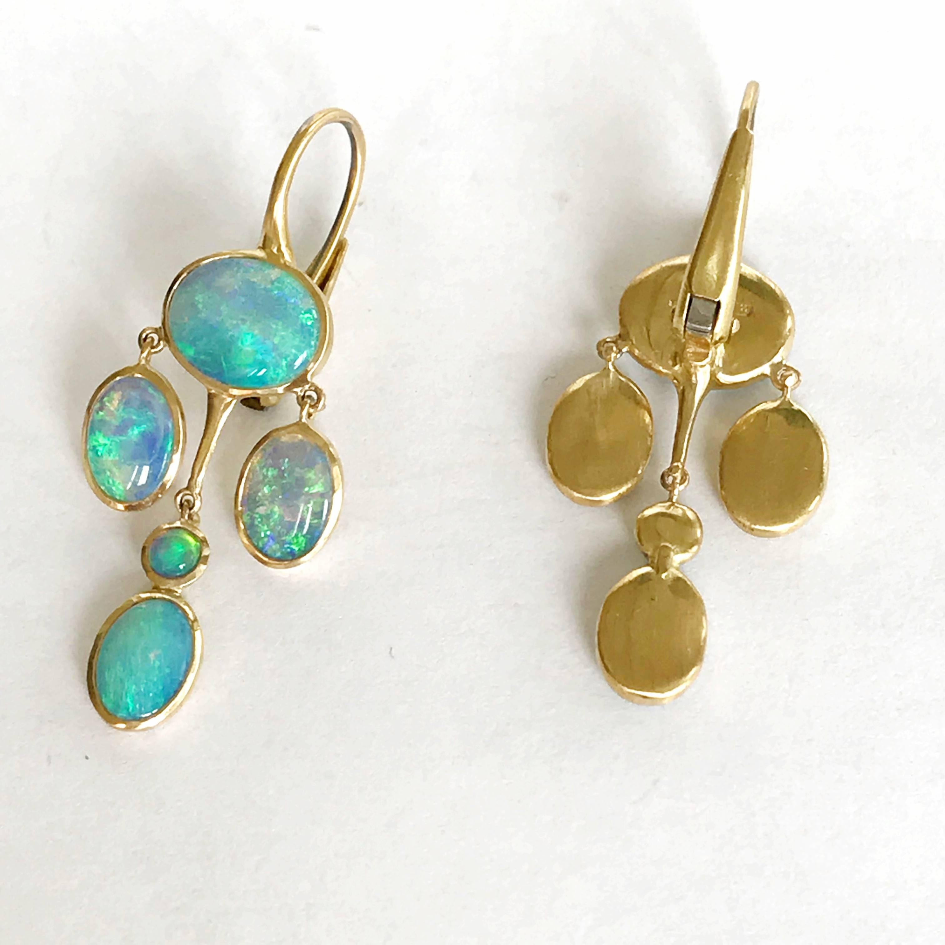 Dalben Australian Opal Yellow Gold Drop Earrings In New Condition In Como, IT