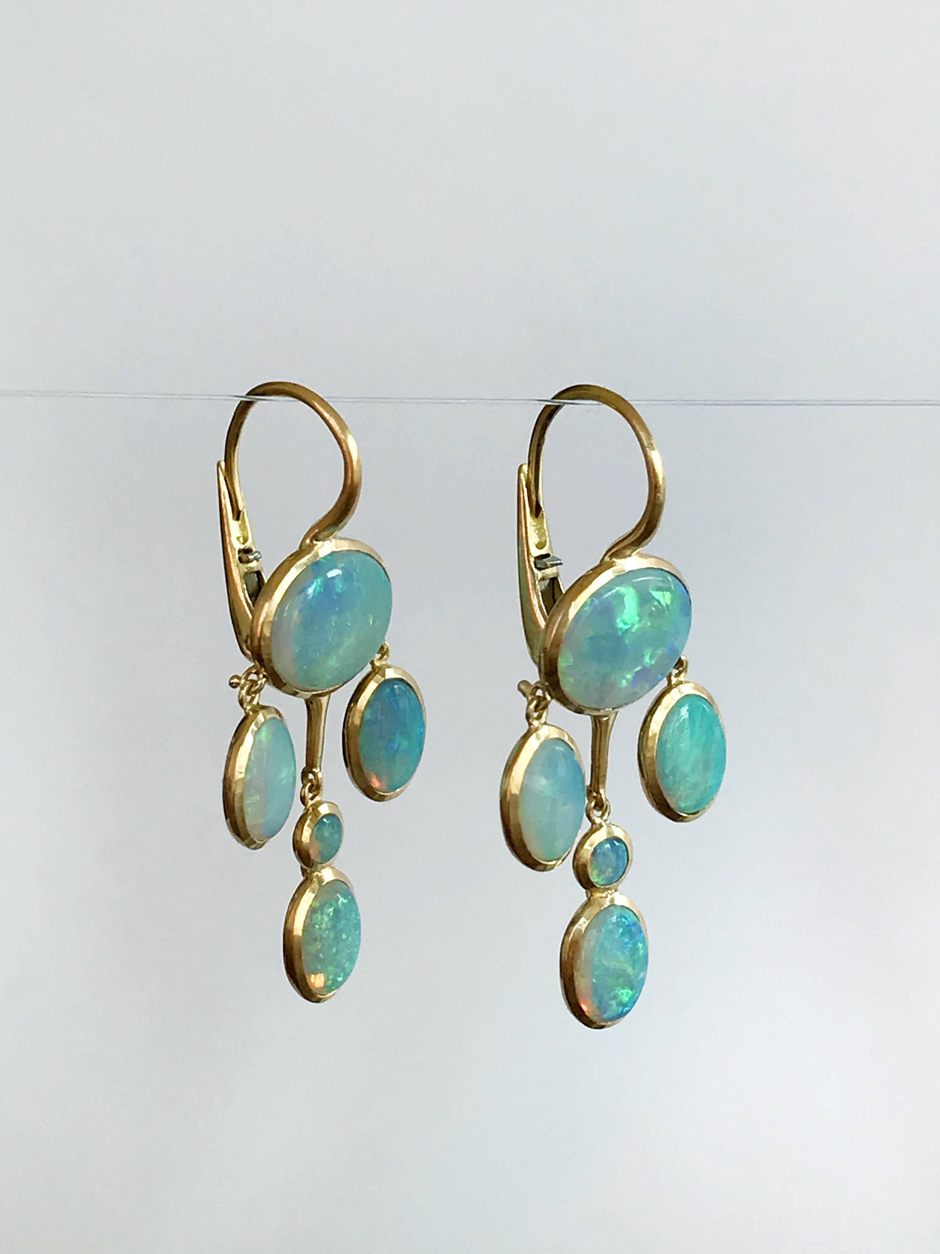 Dalben Australian Opal Yellow Gold Drop Earrings In New Condition In Como, IT