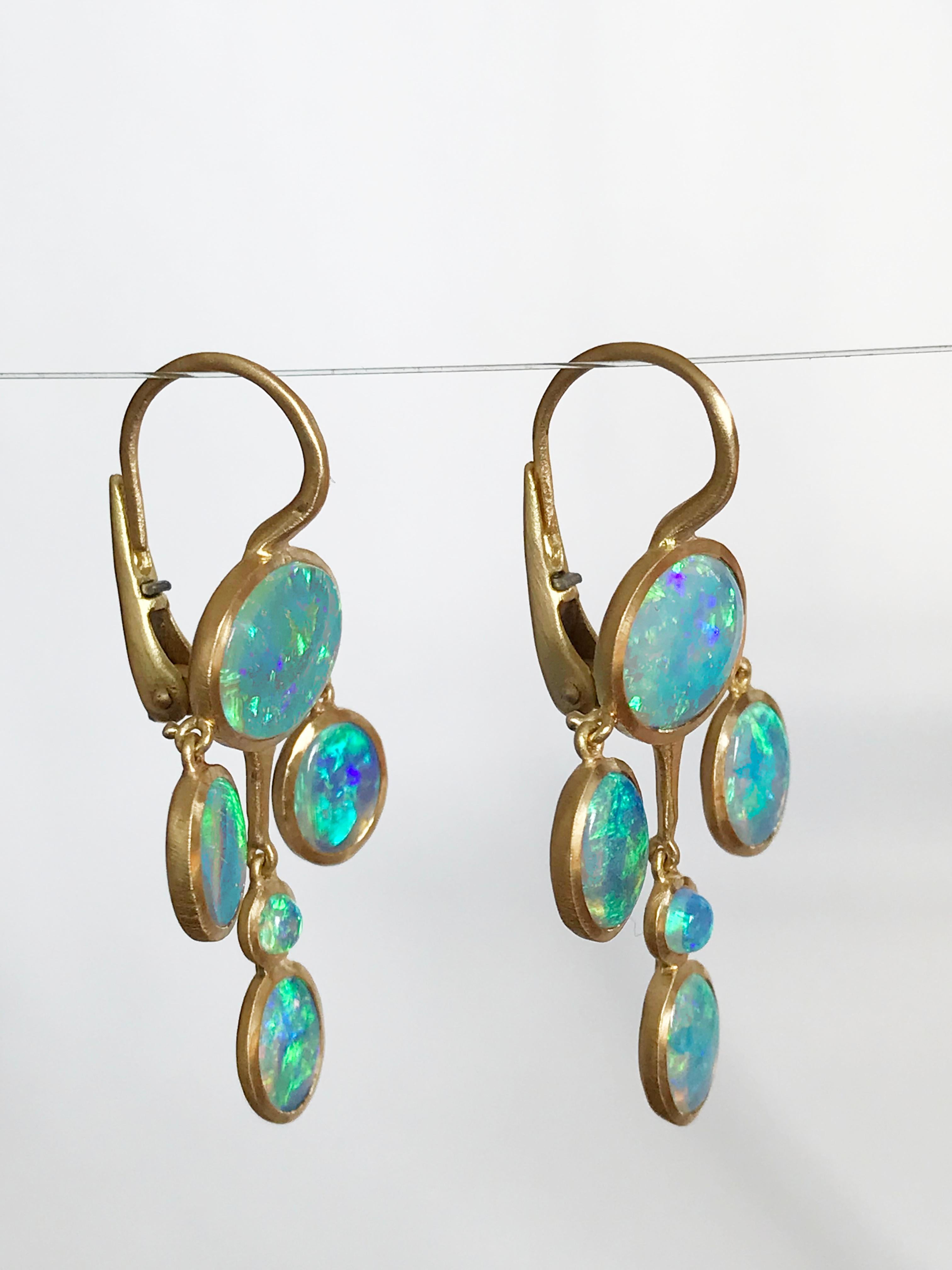 Dalben Australian Opal Yellow Gold Drop Earrings For Sale 1