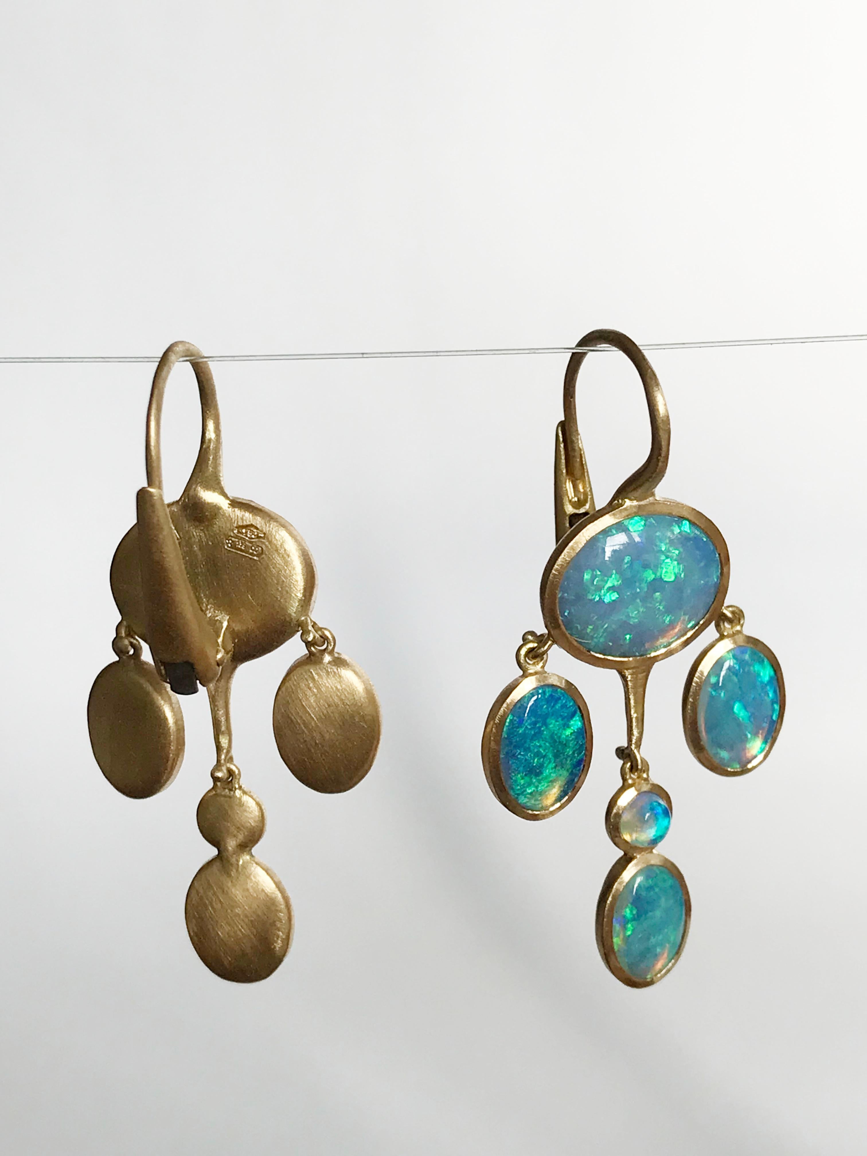 Dalben Australian Opal Yellow Gold Drop Earrings For Sale 2
