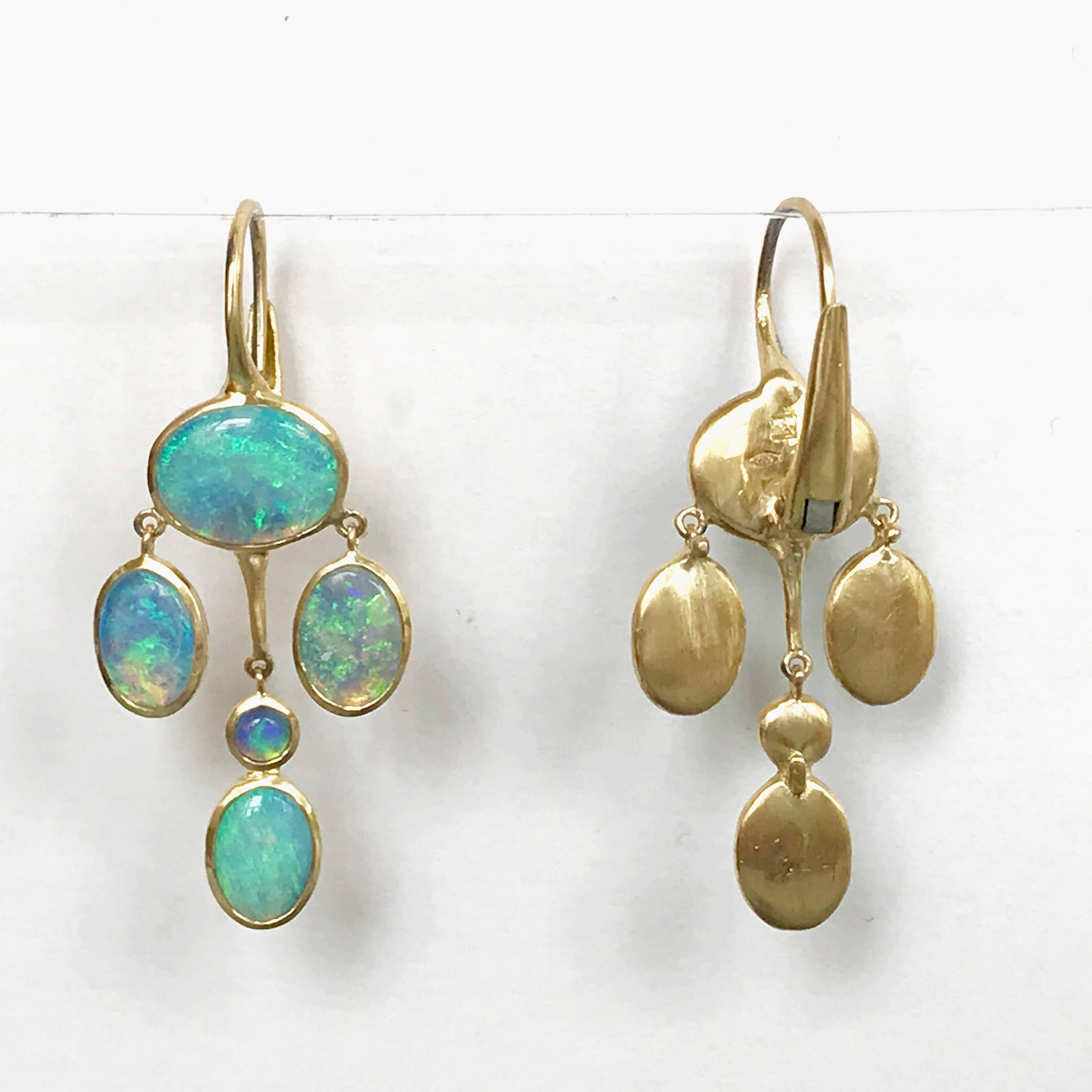 Dalben Australian Opal Yellow Gold Drop Earrings 1