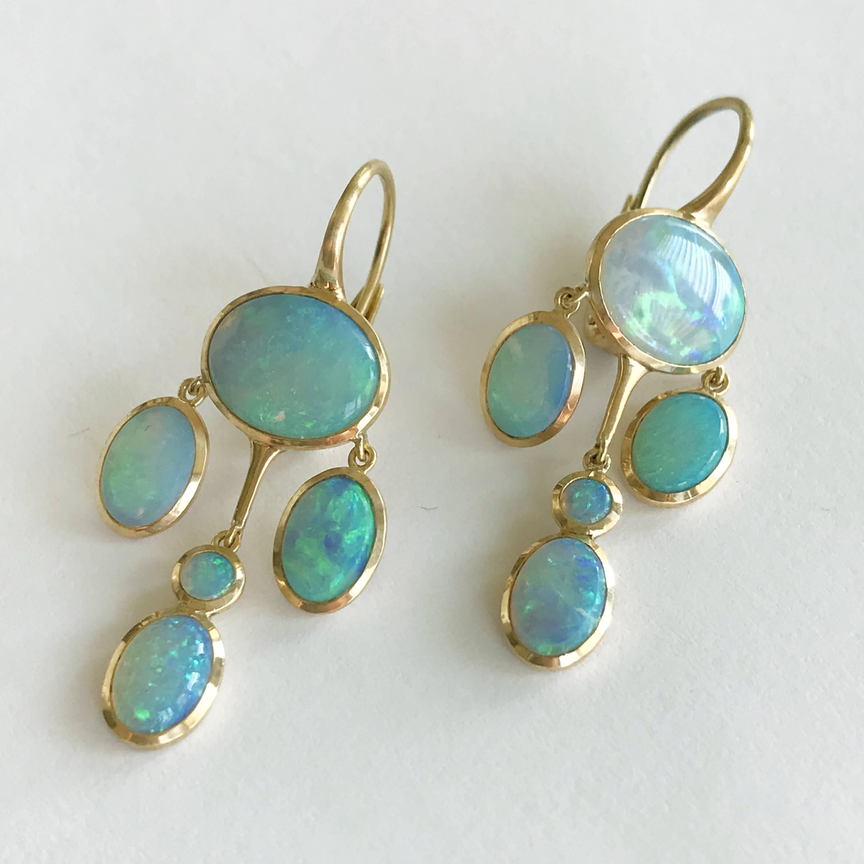 Dalben Australian Opal Yellow Gold Drop Earrings 1