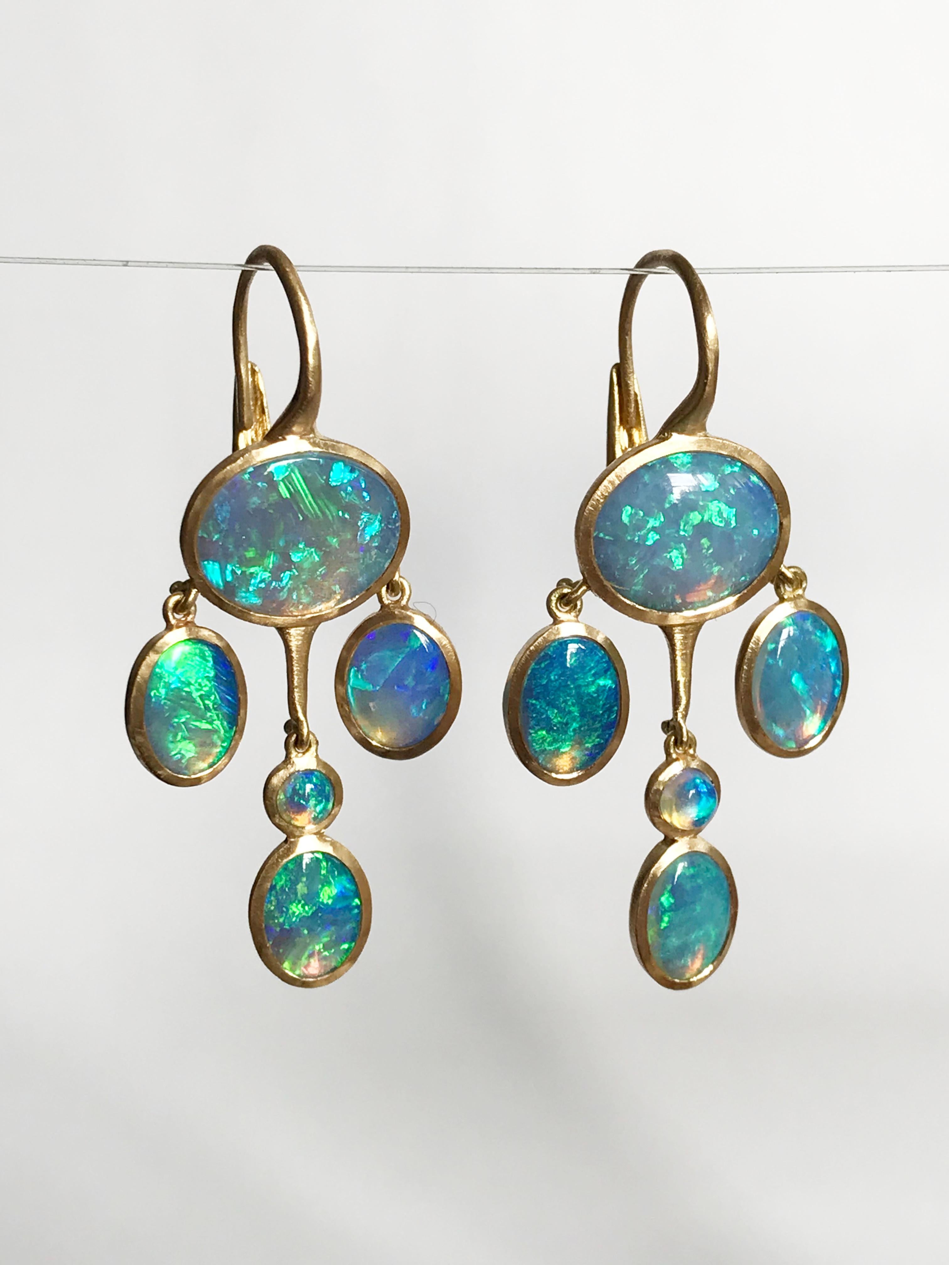 Dalben Australian Opal Yellow Gold Drop Earrings For Sale 3