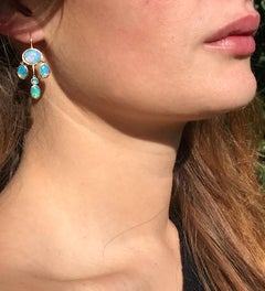 Dalben Australian Opal Yellow Gold Drop Earrings