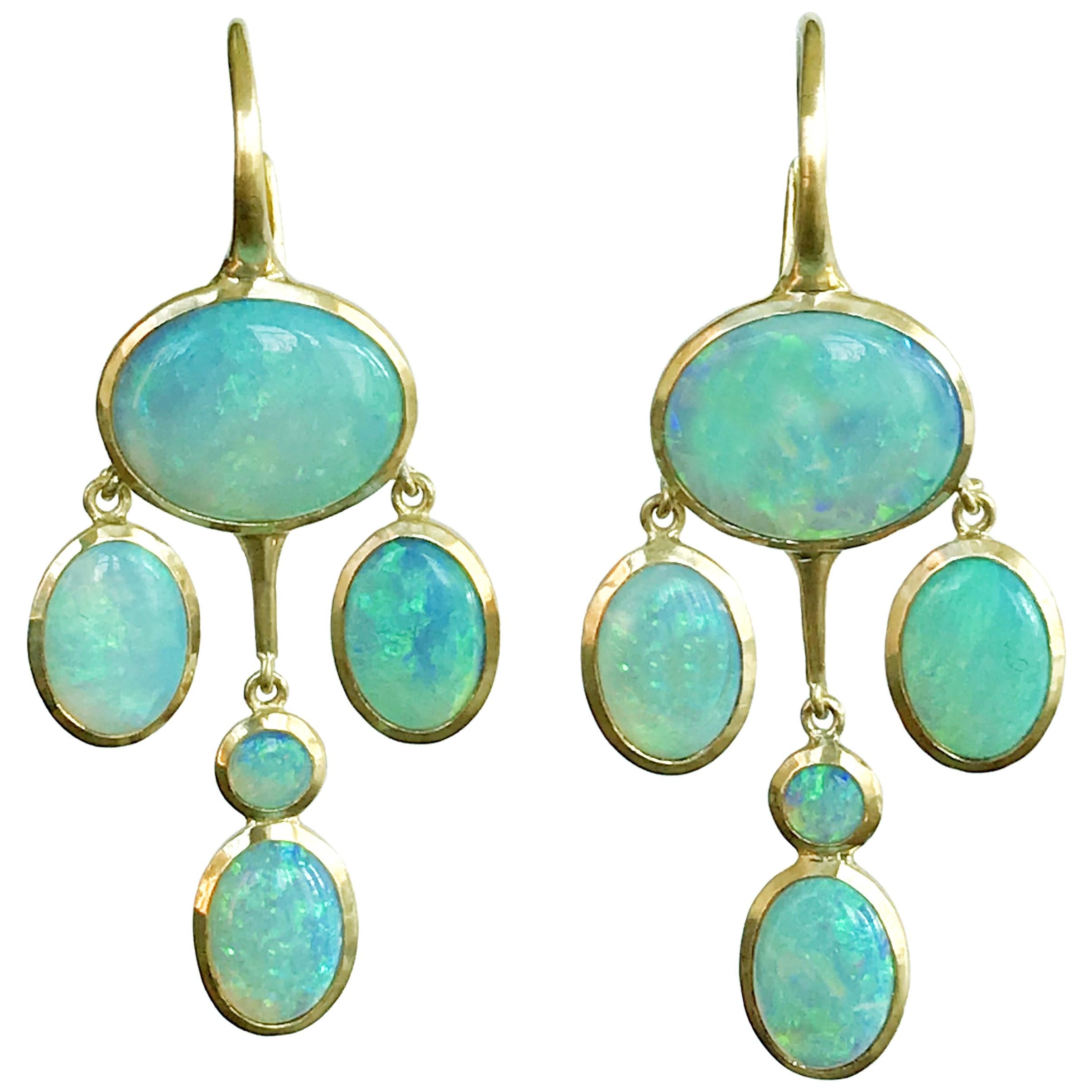 Dalben Australian Opal Yellow Gold Drop Earrings