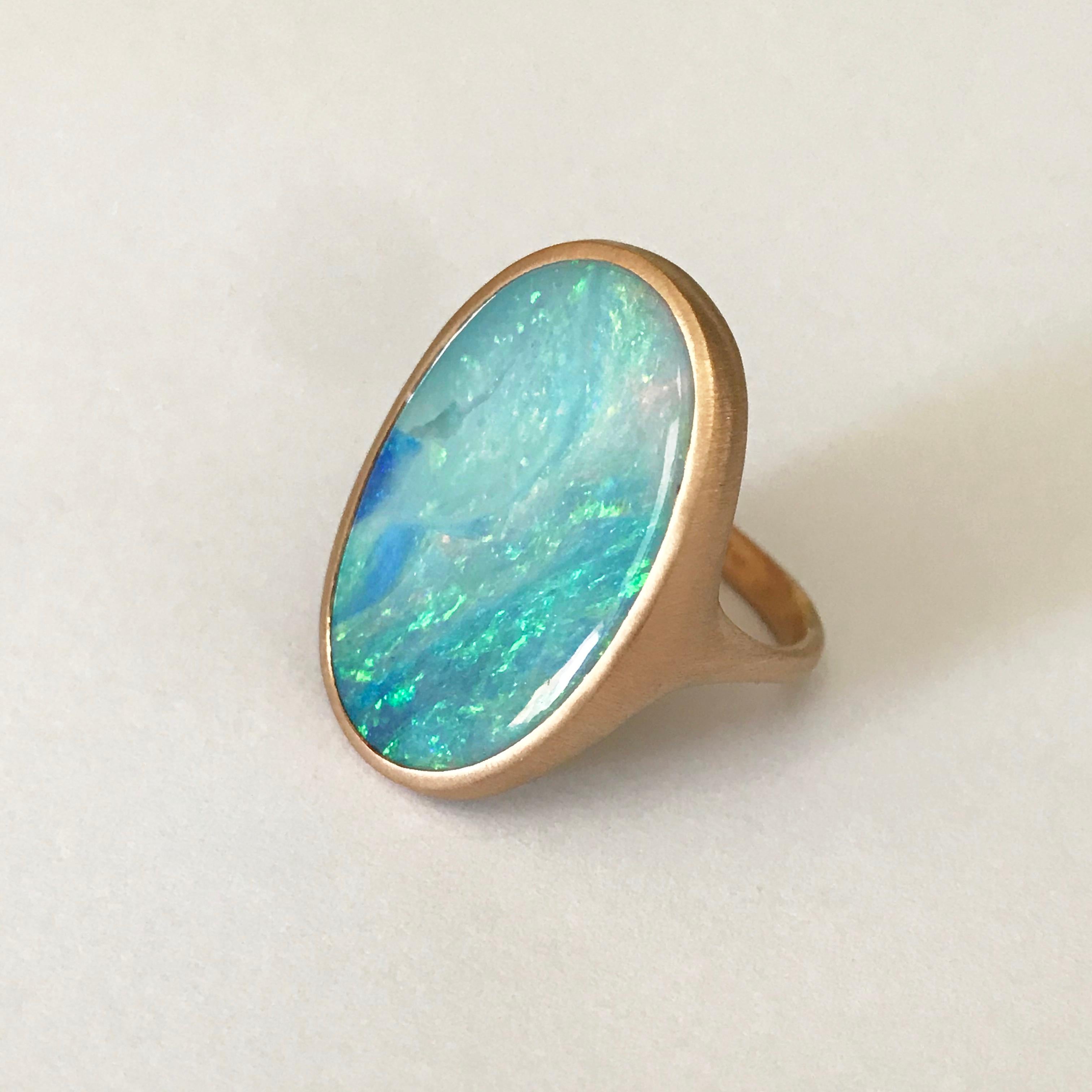 Dalben Big Oval Australian Boulder Opal Rose Gold Ring For Sale 4