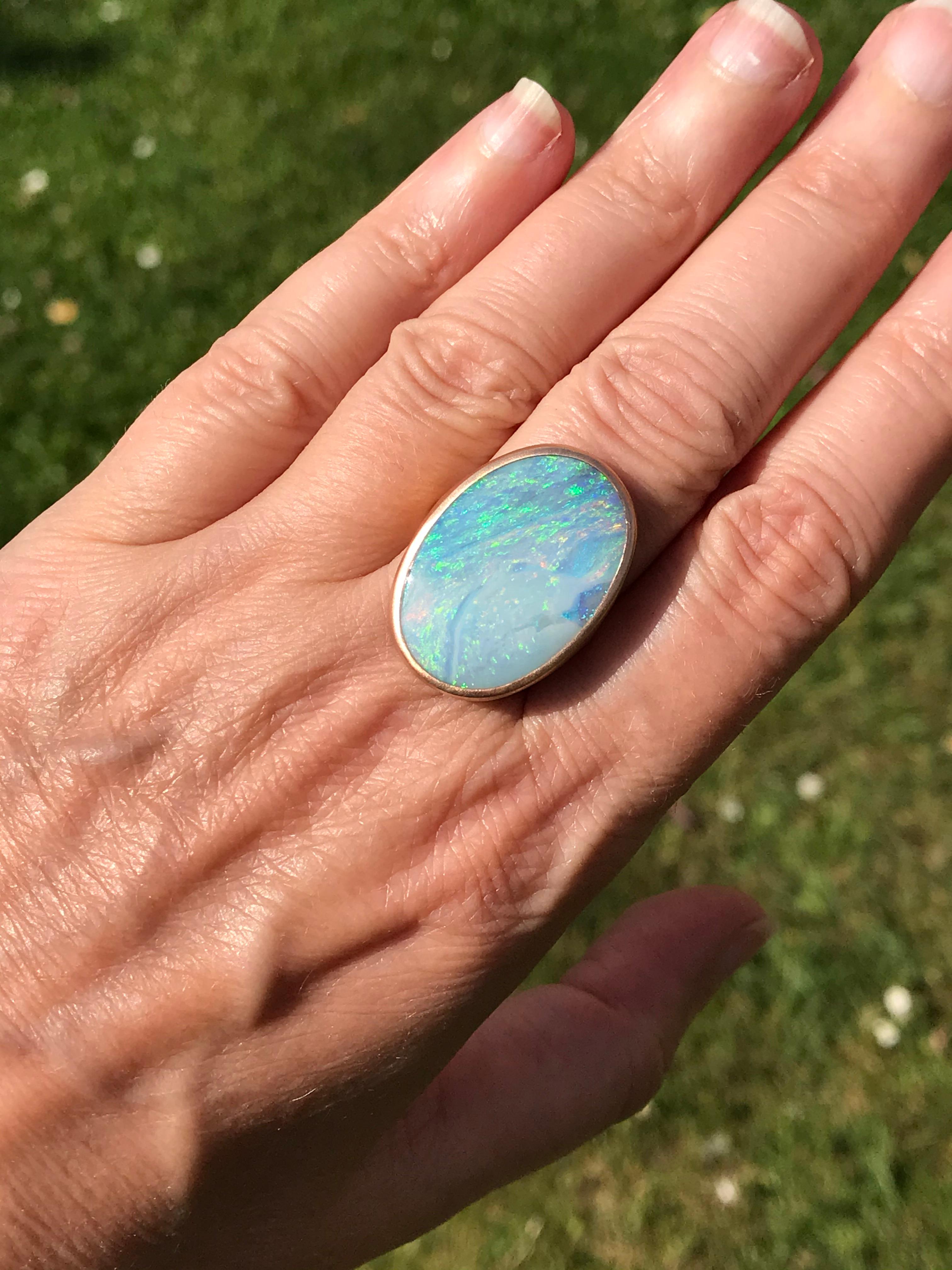 Dalben Big Oval Australian Boulder Opal Rose Gold Ring In New Condition For Sale In Como, IT