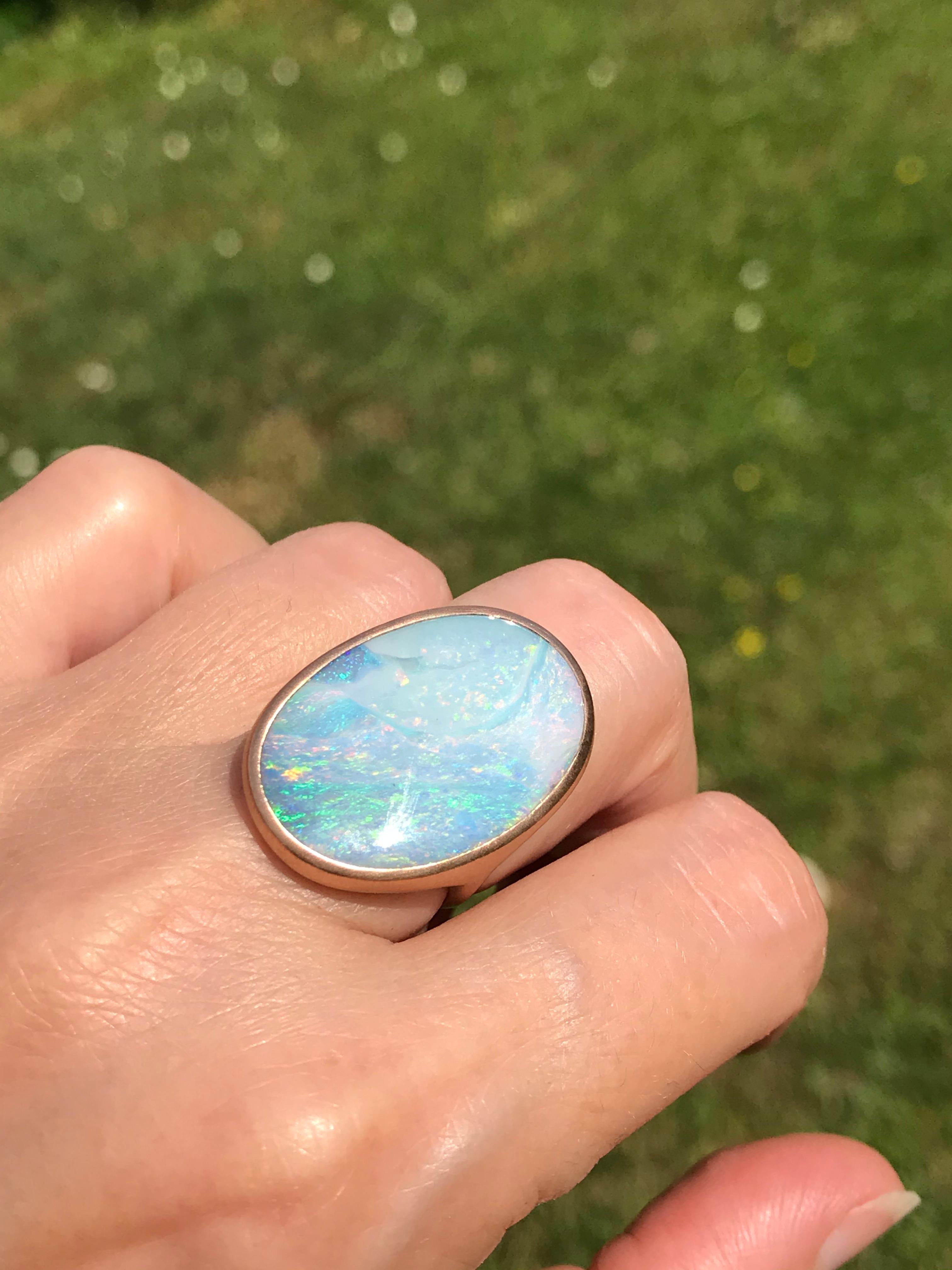 Women's Dalben Big Oval Australian Boulder Opal Rose Gold Ring For Sale