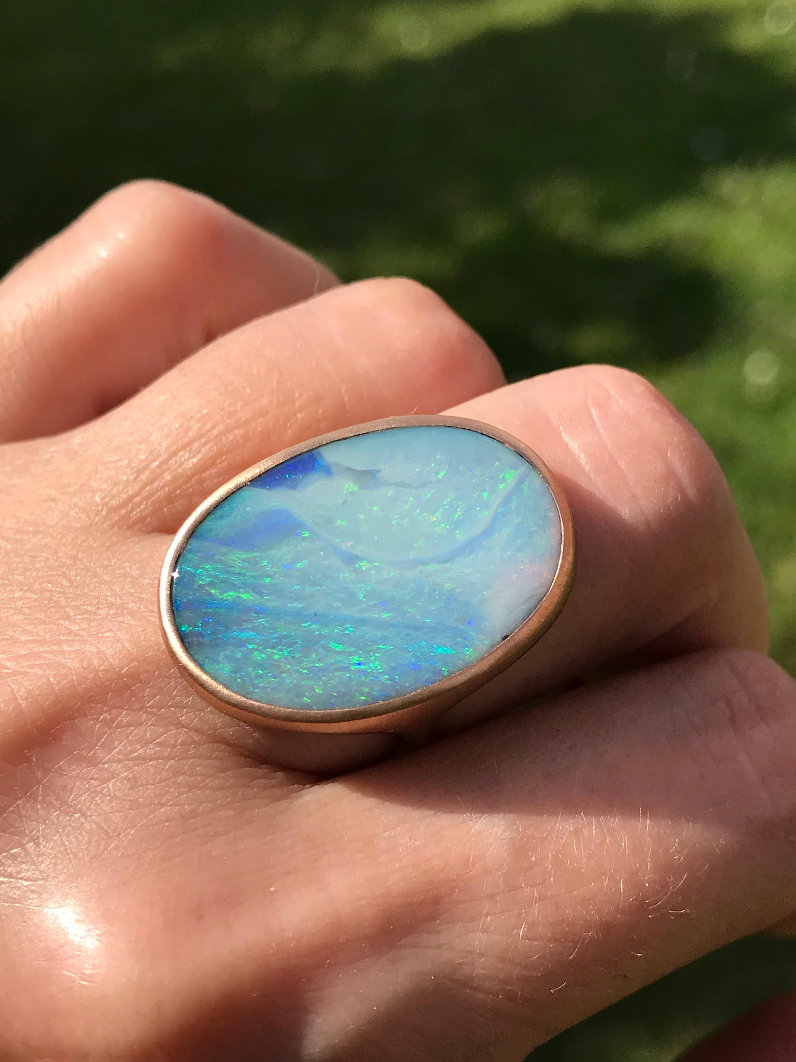 Dalben Big Oval Australian Boulder Opal Rose Gold Ring For Sale 1