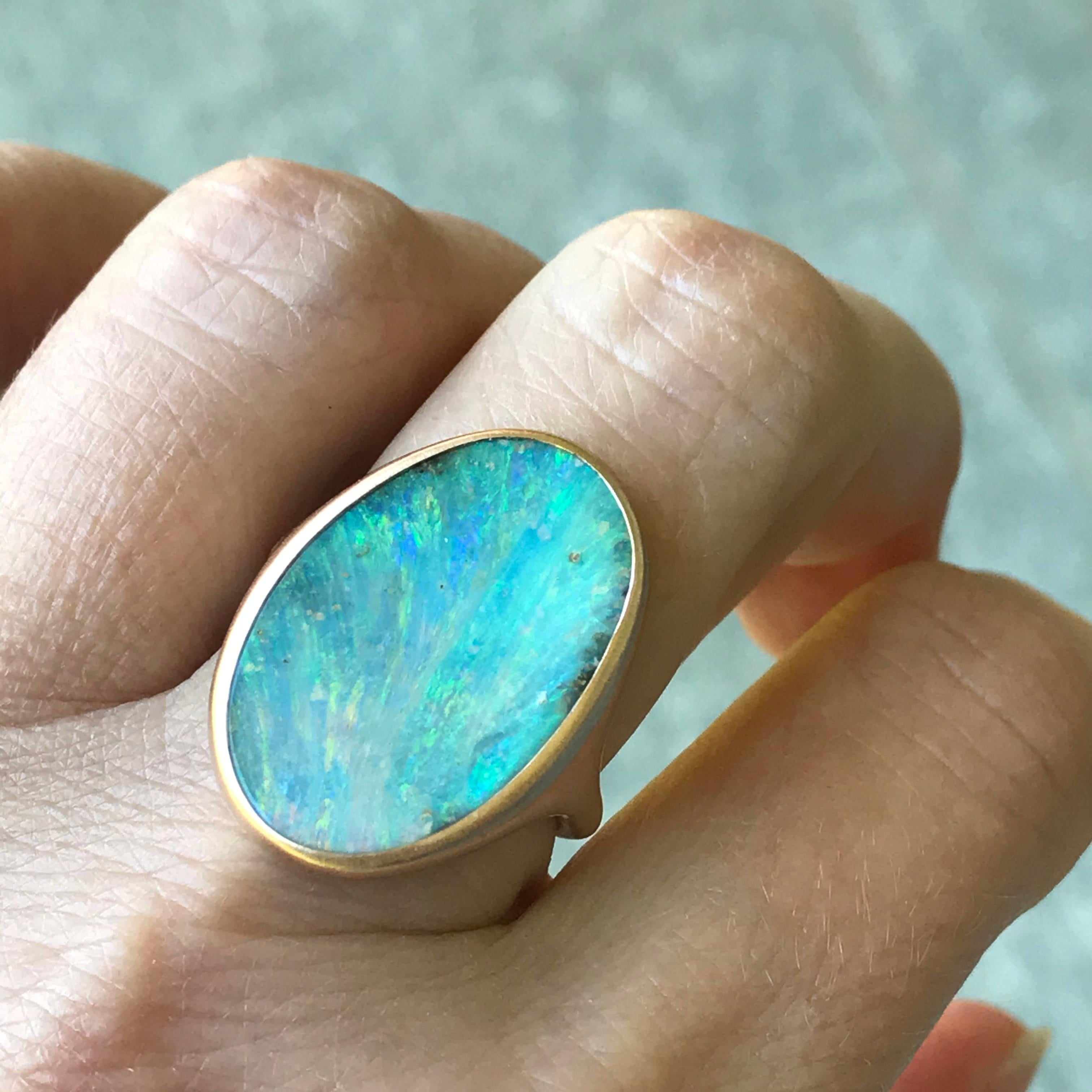Dalben Big Oval Australian Boulder Opal Rose Gold Ring In New Condition In Como, IT