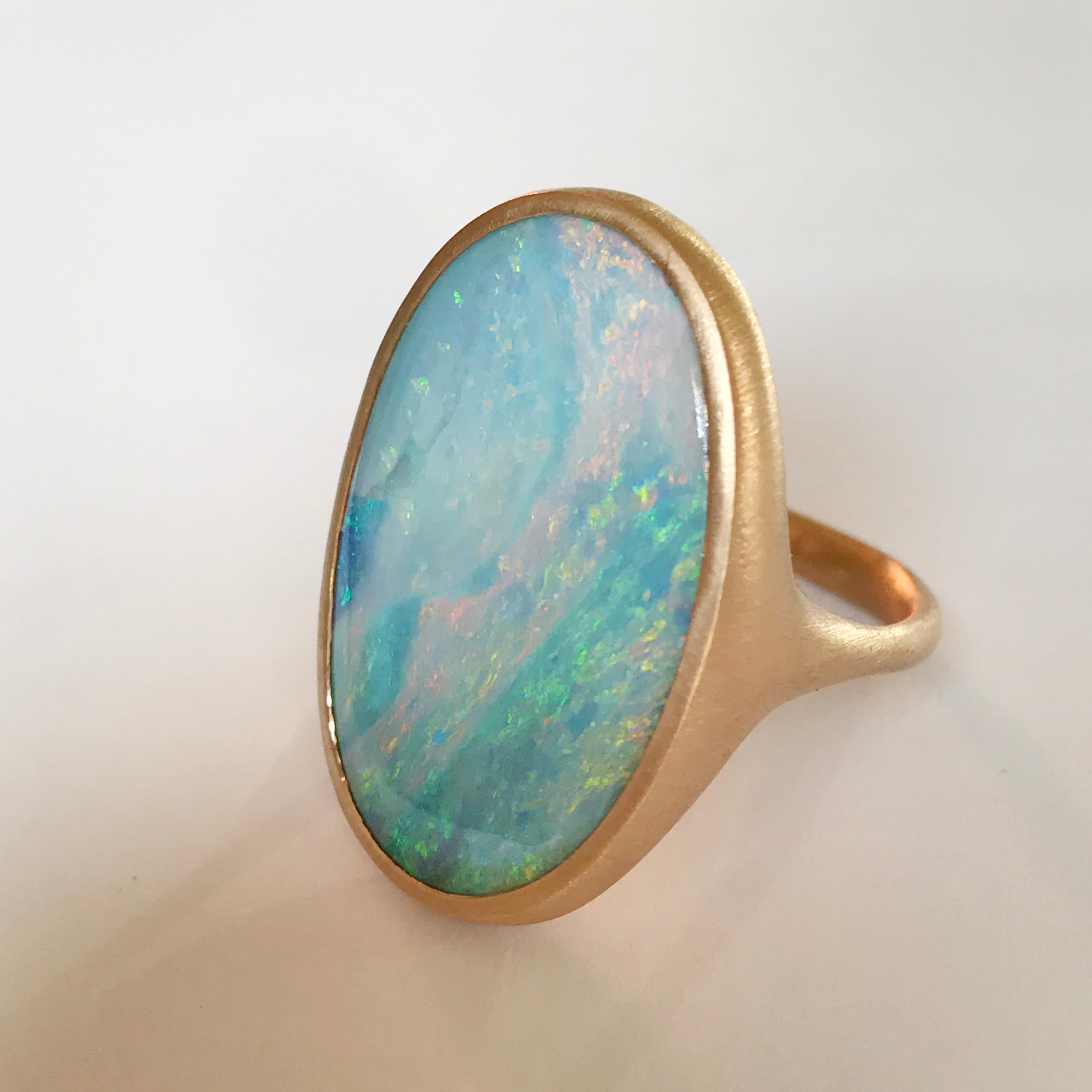 Dalben Big Oval Australian Boulder Opal Rose Gold Ring For Sale 3