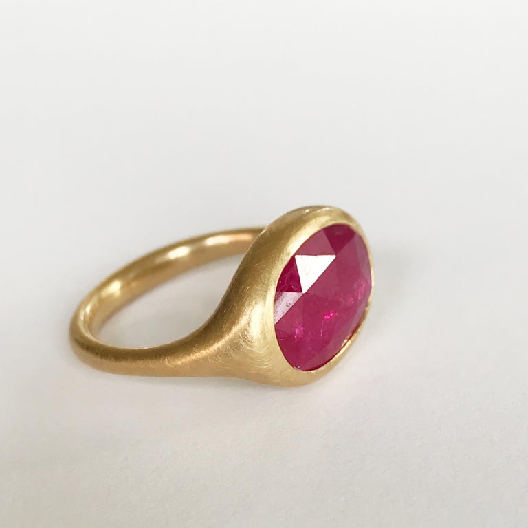 Dalben Big Oval Rose Cut Slice Ruby Yellow Gold Ring For Sale at 1stDibs